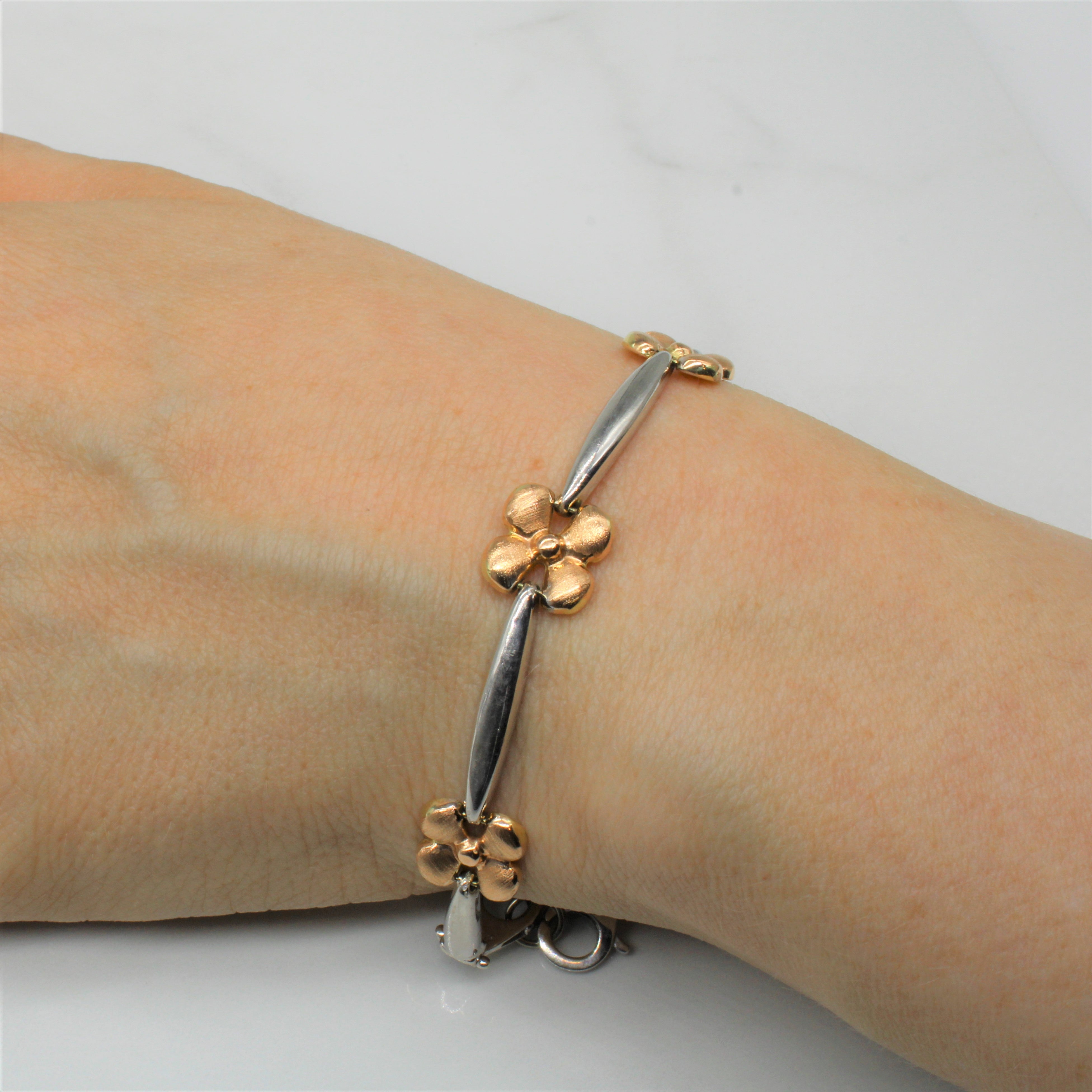 Tri Tone Gold Floral Bracelet | 7" |