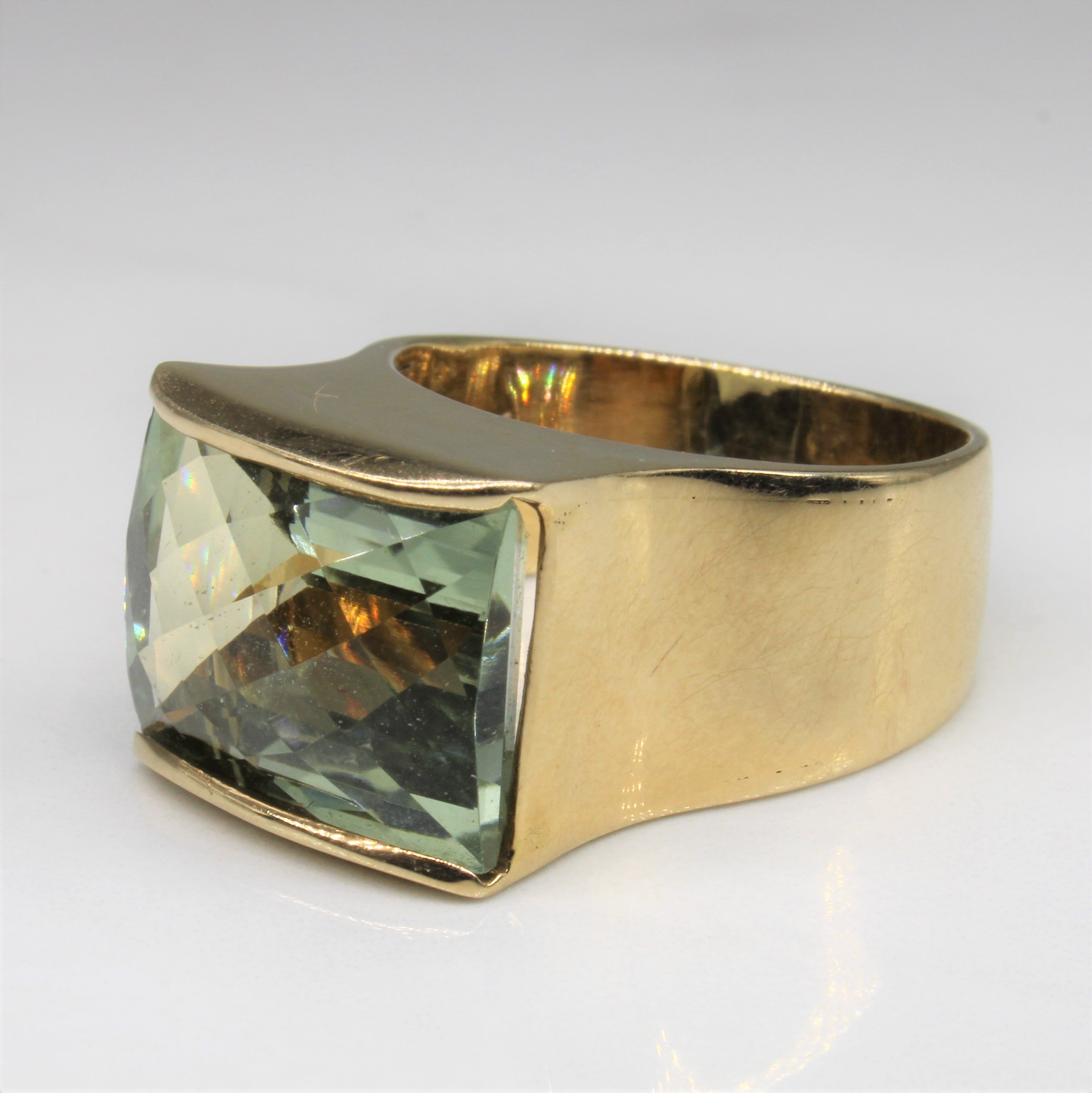 Checker Cut Green Amethyst Ring | 11.50ct | SZ 9.5 |