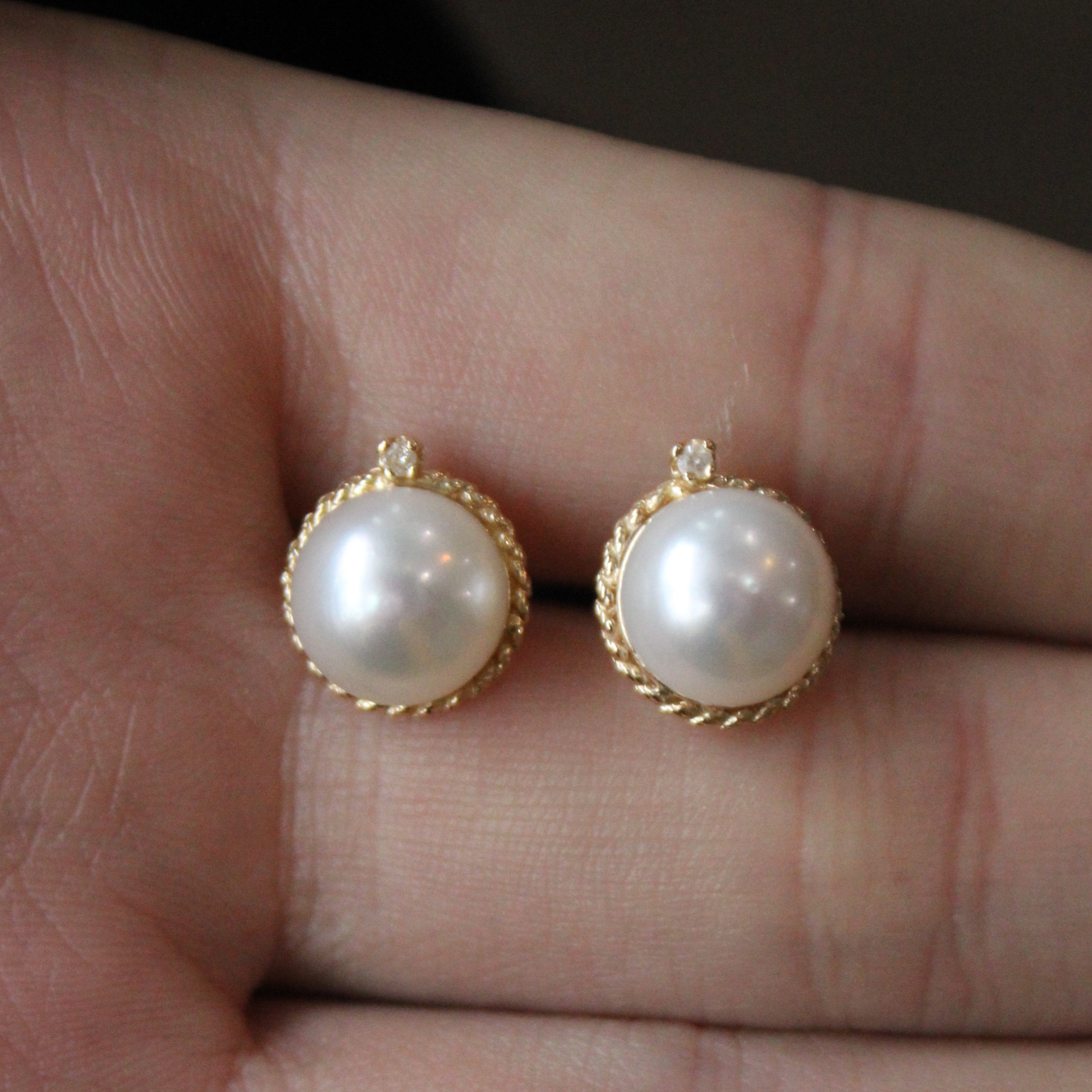 Pearl & Diamond Button Earrings | 0.02ctw |