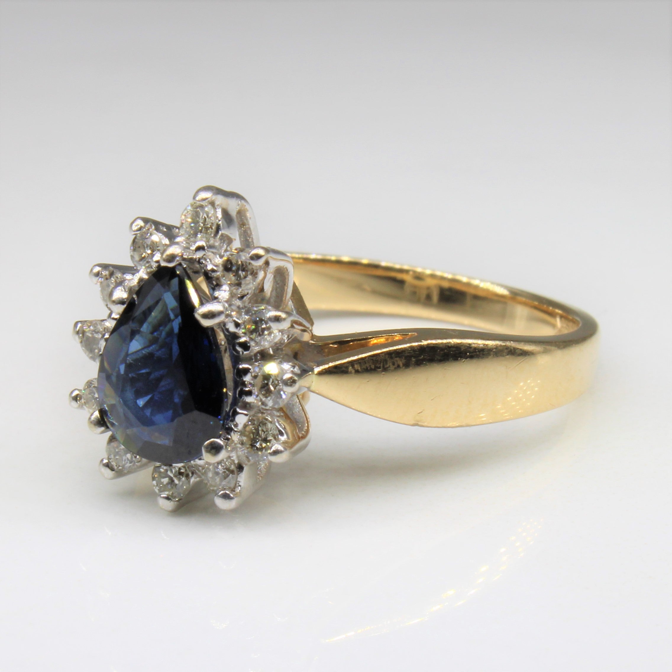 Pear Cut Sapphire & Diamond Cocktail Ring | 0.80ct, 0.18ctw | SZ 5.75 |