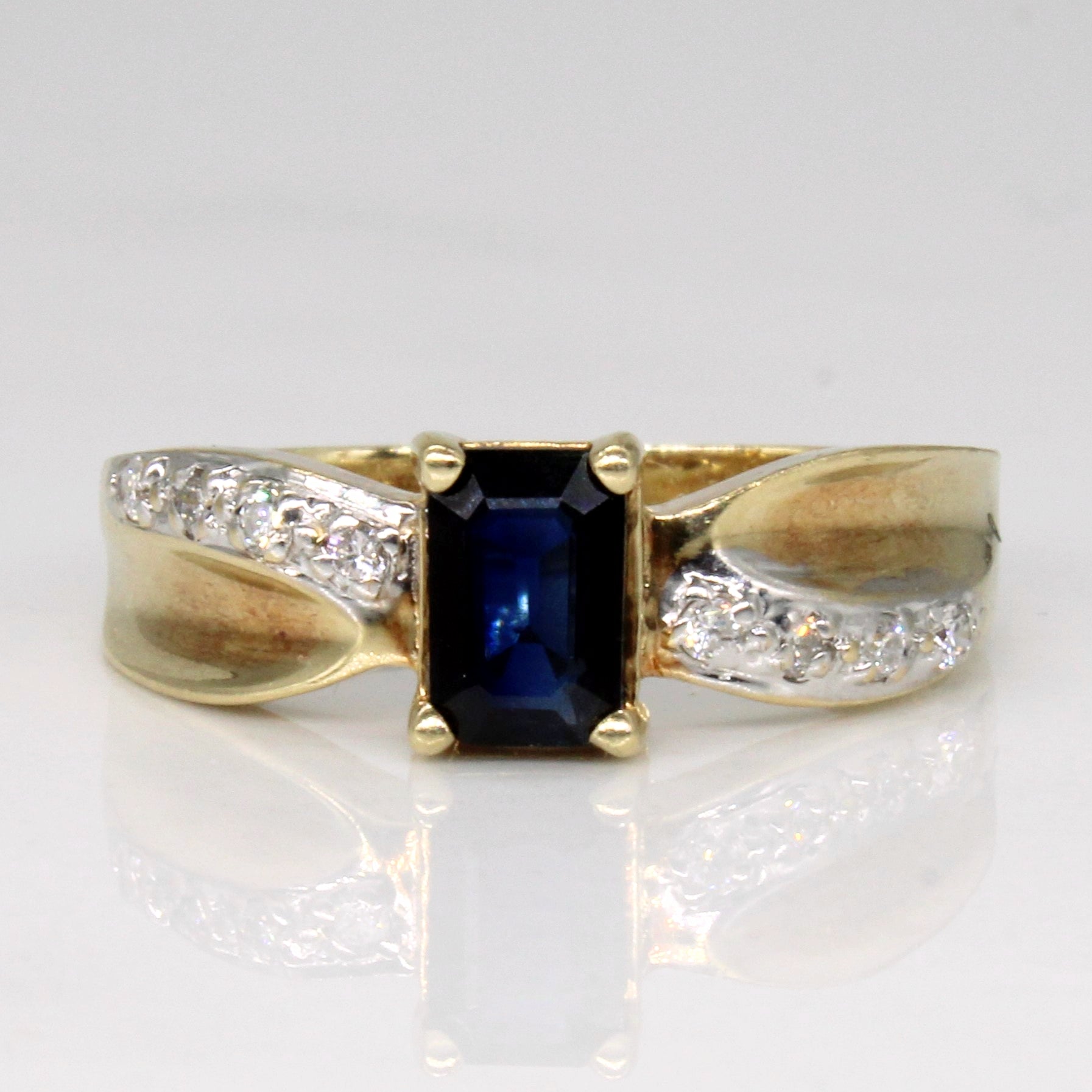 Emerald Cut Sapphire & Diamond Ring | 0.29ct, 0.08ctw | SZ 6.5 |