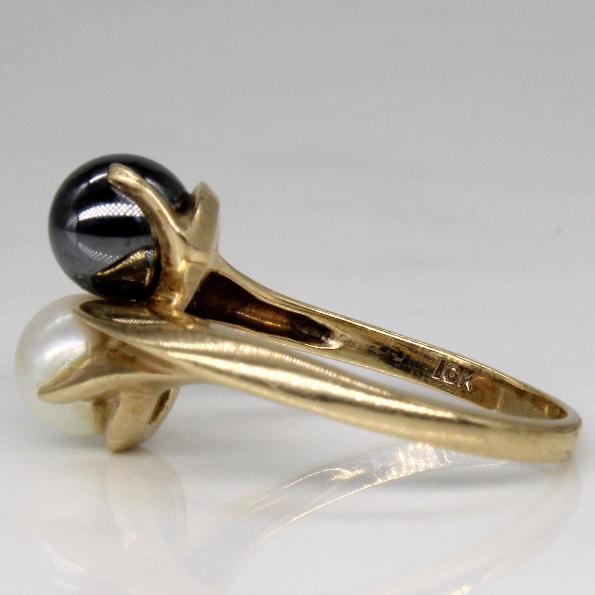 Hematite & Pearl Bypass Ring | 3.75ct | SZ 7 |