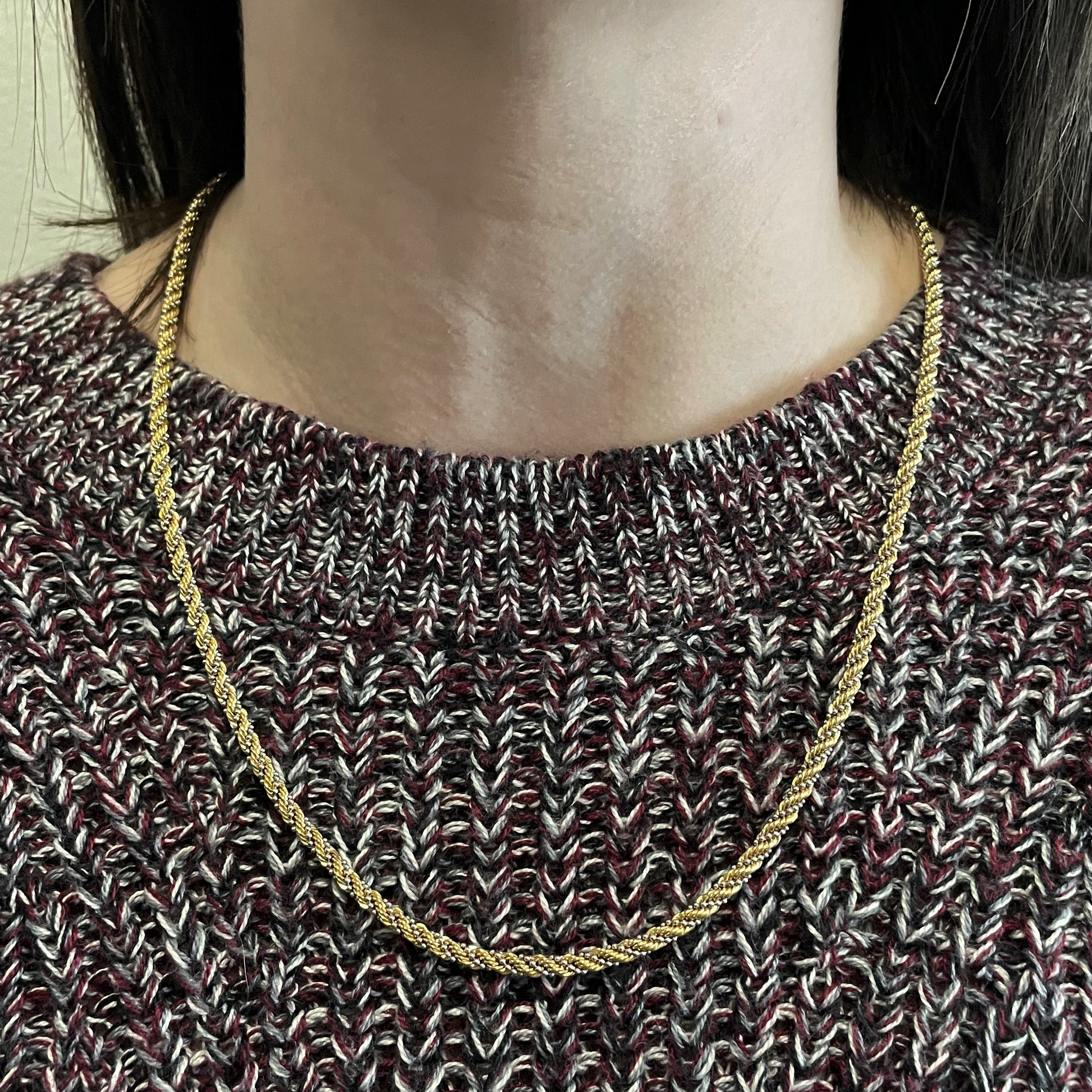 18k Two Tone Gold Rope Chain Necklace & Matching Bracelet | 23.5"| 7.5"|