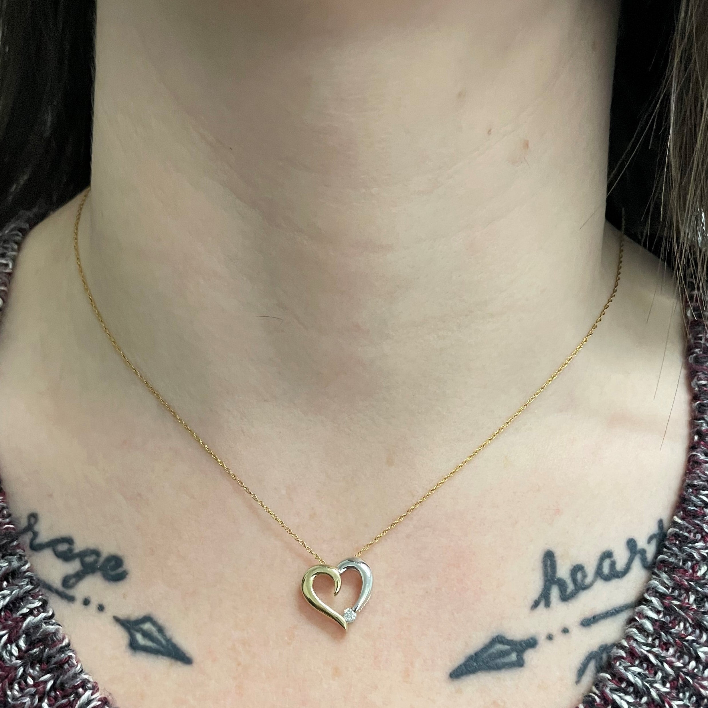 Diamond Two Tone Heart Necklace | 0.11ct | 16" |
