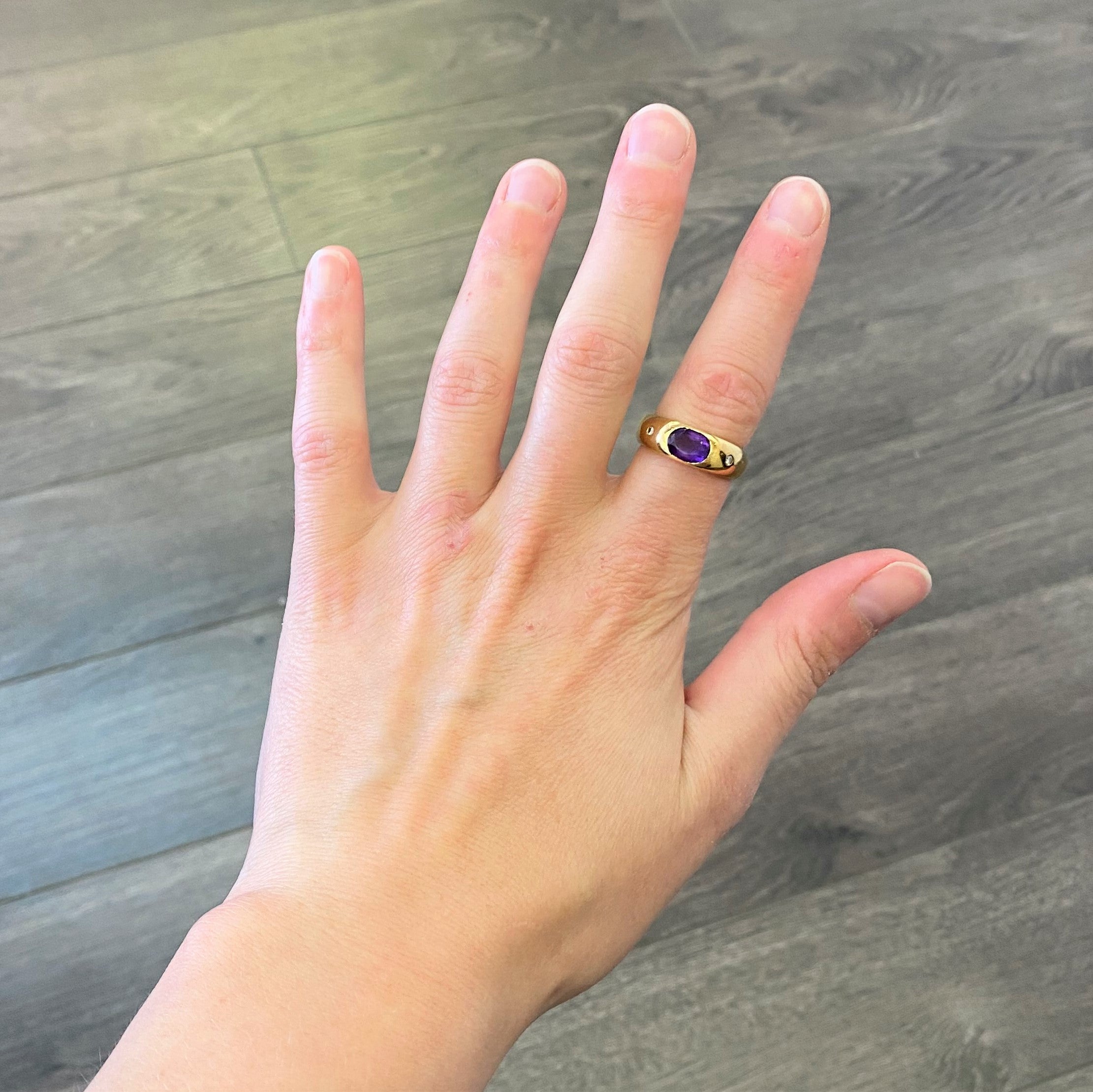 Flush Set Amethyst & Diamond Ring | 0.04ctw, 1.00ct | SZ 7.5 |