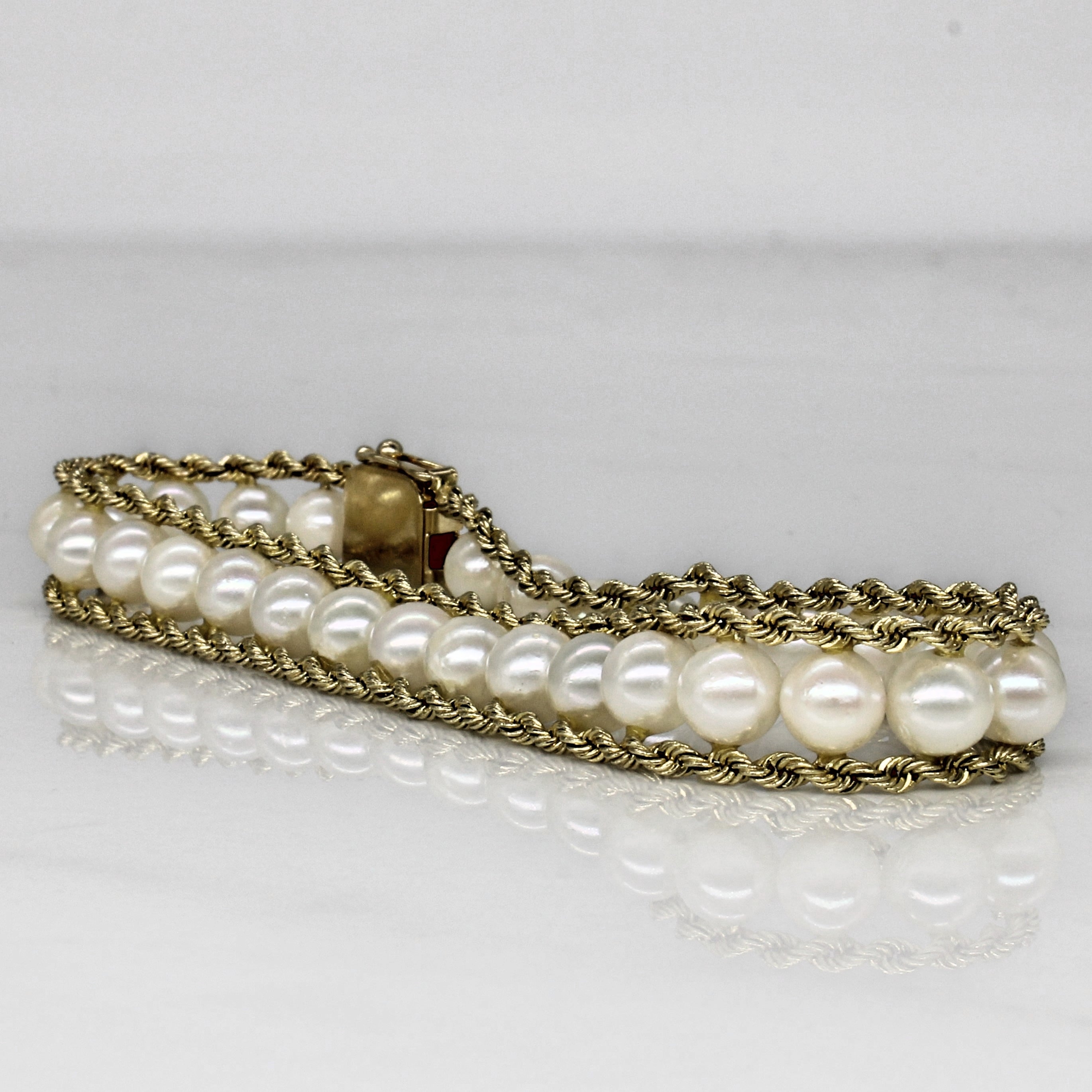 Triple Row Gold & Pearl Bracelet | 7" |