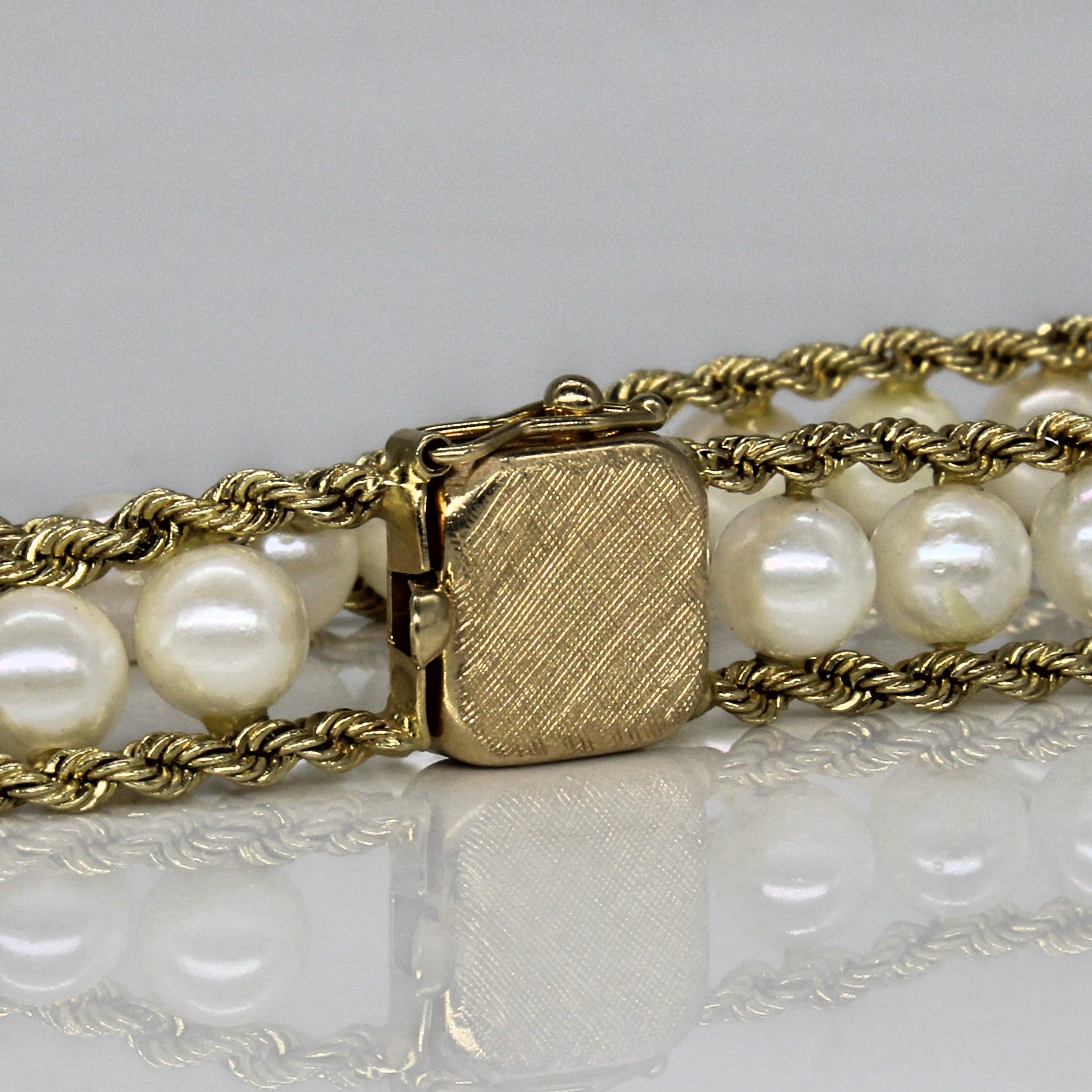 Triple Row Gold & Pearl Bracelet | 7" |