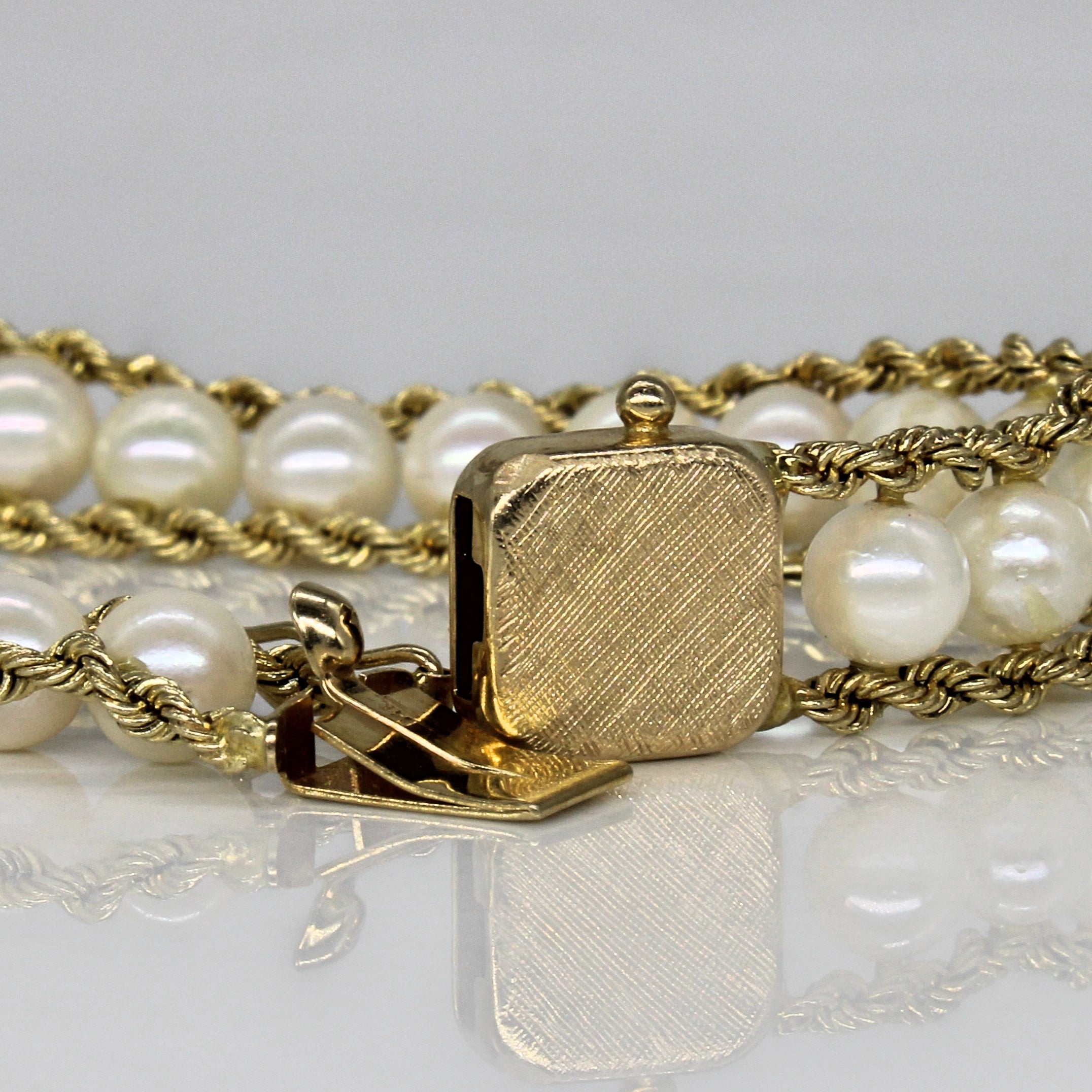 Triple Row Gold & Pearl Bracelet | 7" |
