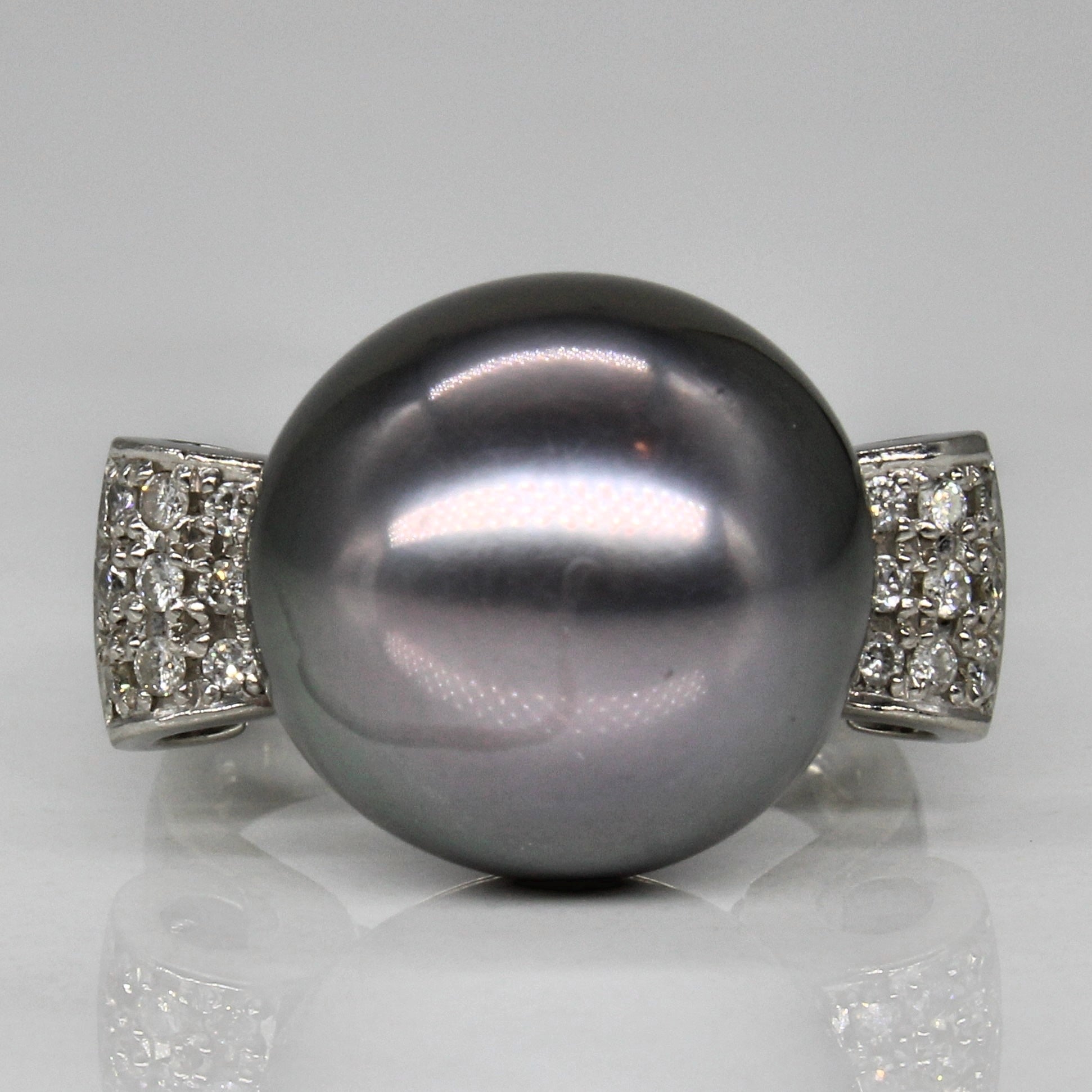 Platinum Tahitian Pearl & Diamond Ring | 0.17ctw | SZ 5.25 |
