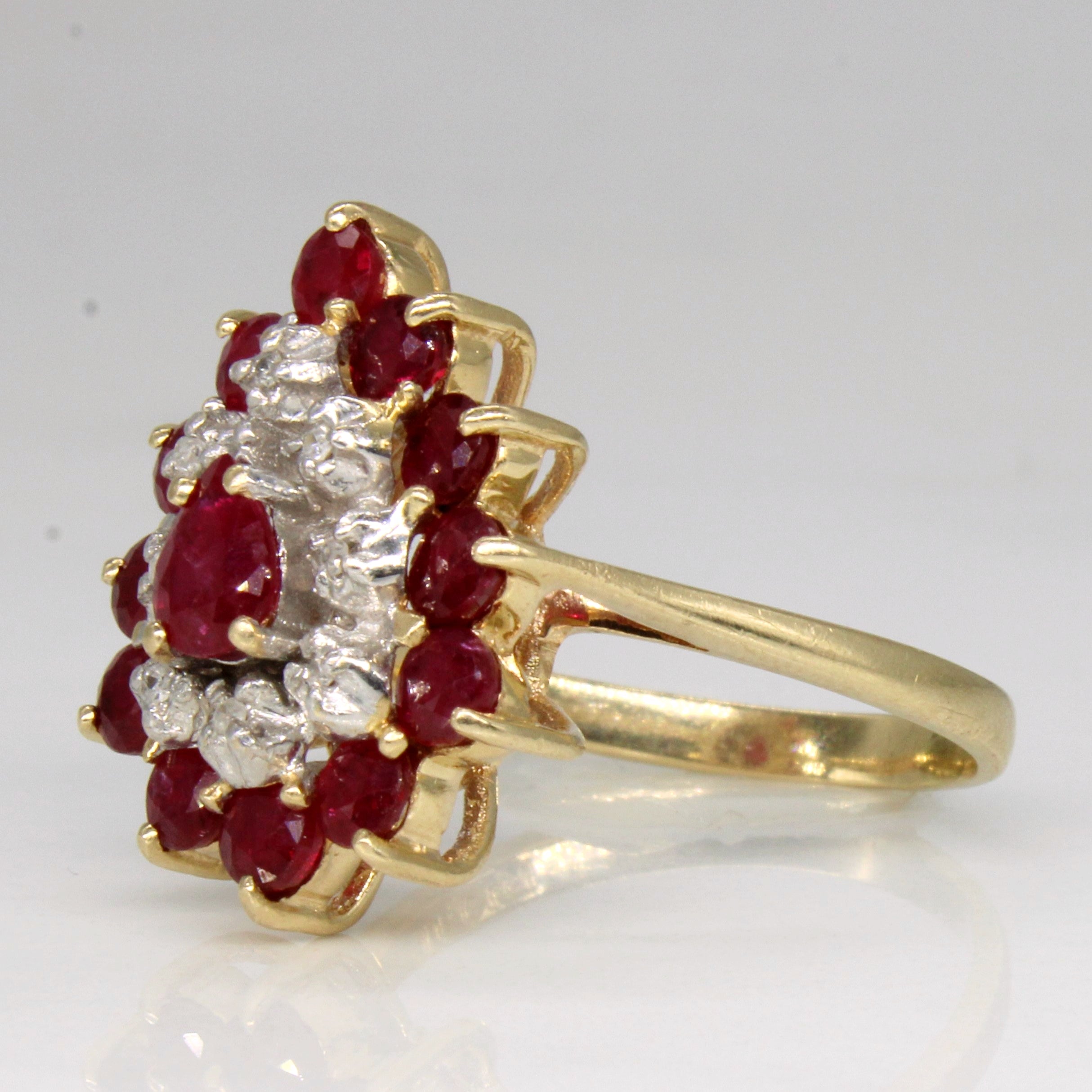 Ruby & Diamond Cluster Cocktail Ring | 1.63ctw, 0.03ctw | SZ 6.5 |