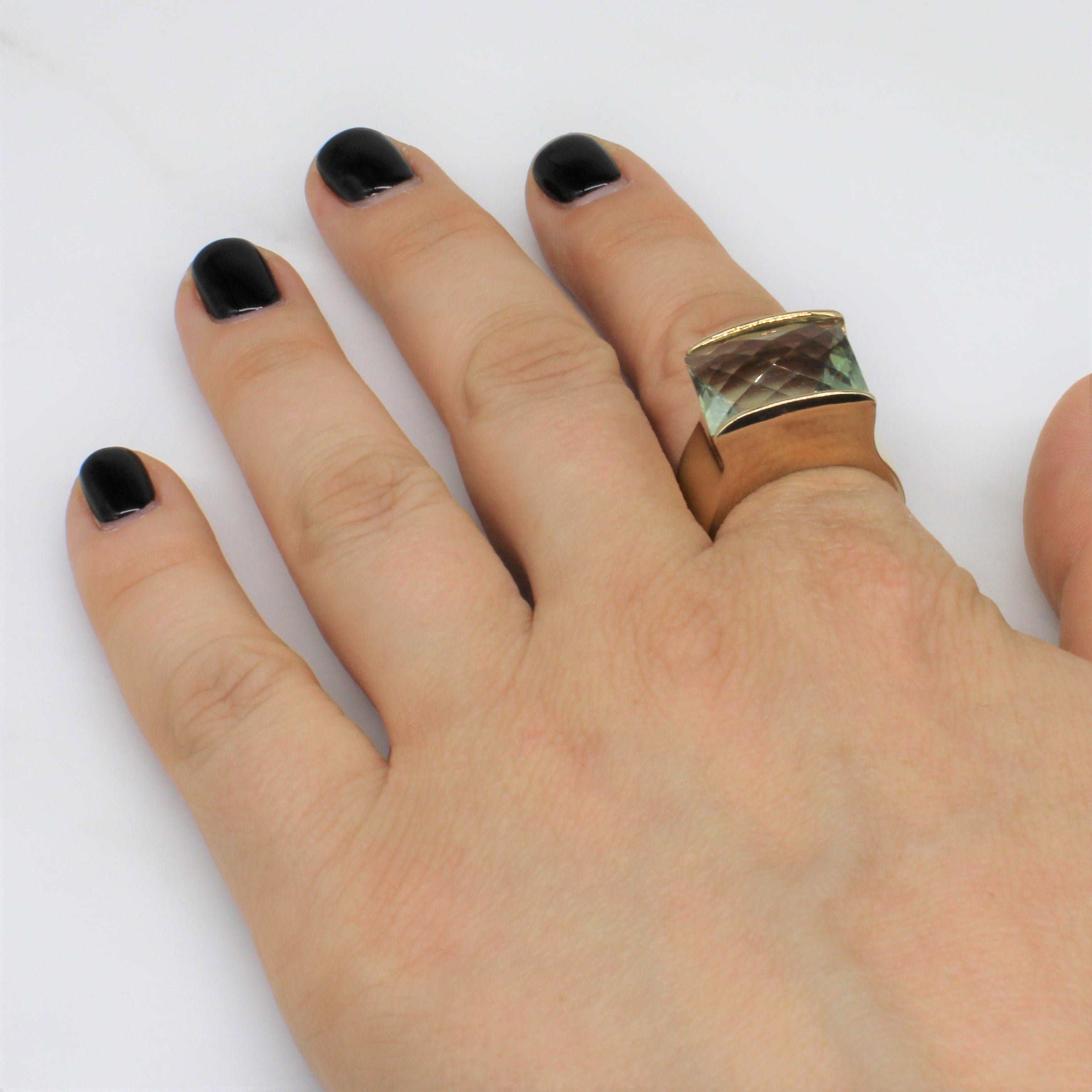 East West Checker Cut Green Amethyst Ring | 11.50ct | SZ 9.5 |