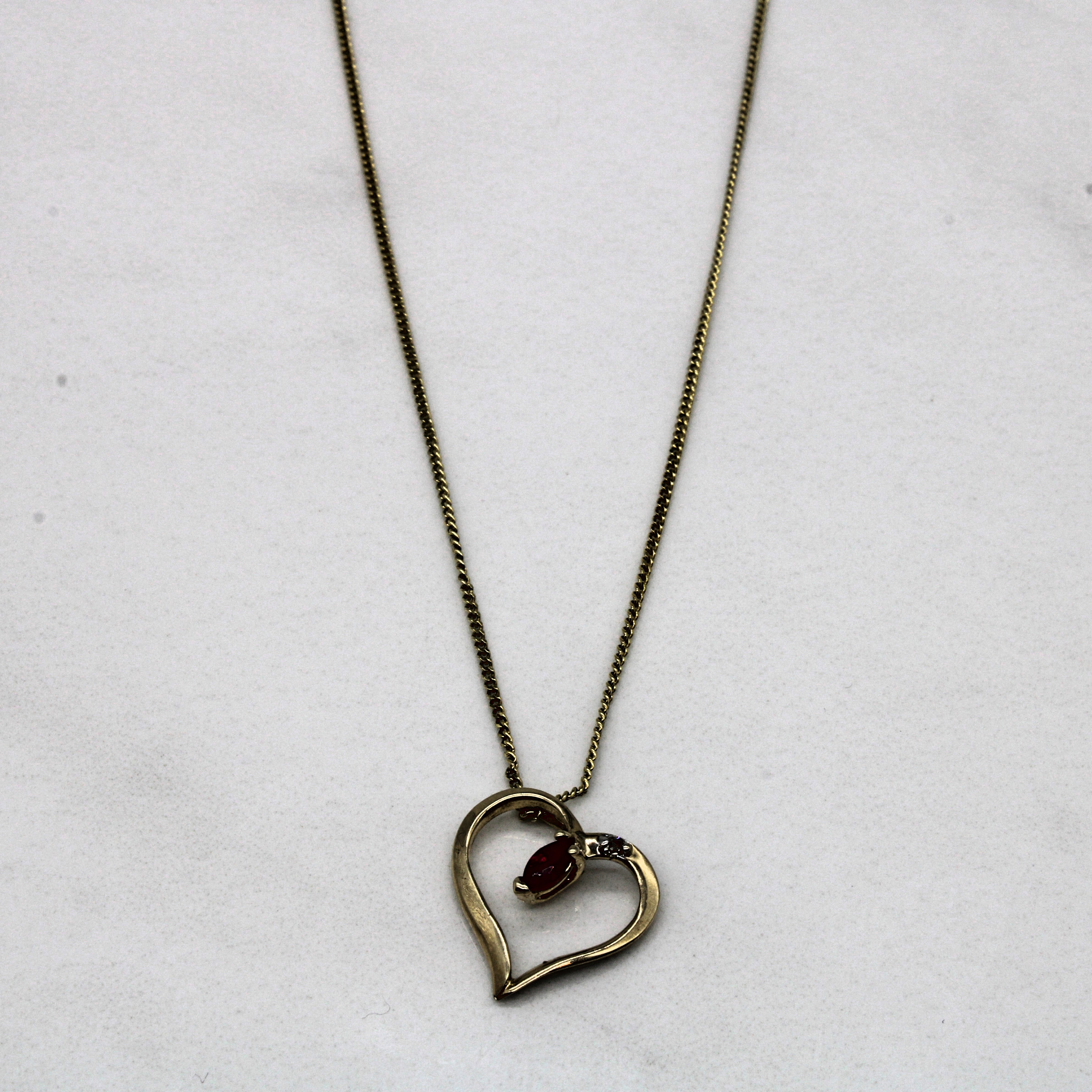 Synthetic Ruby & Diamond Heart Necklace | 0.07ct, 0.01ct | 14" |