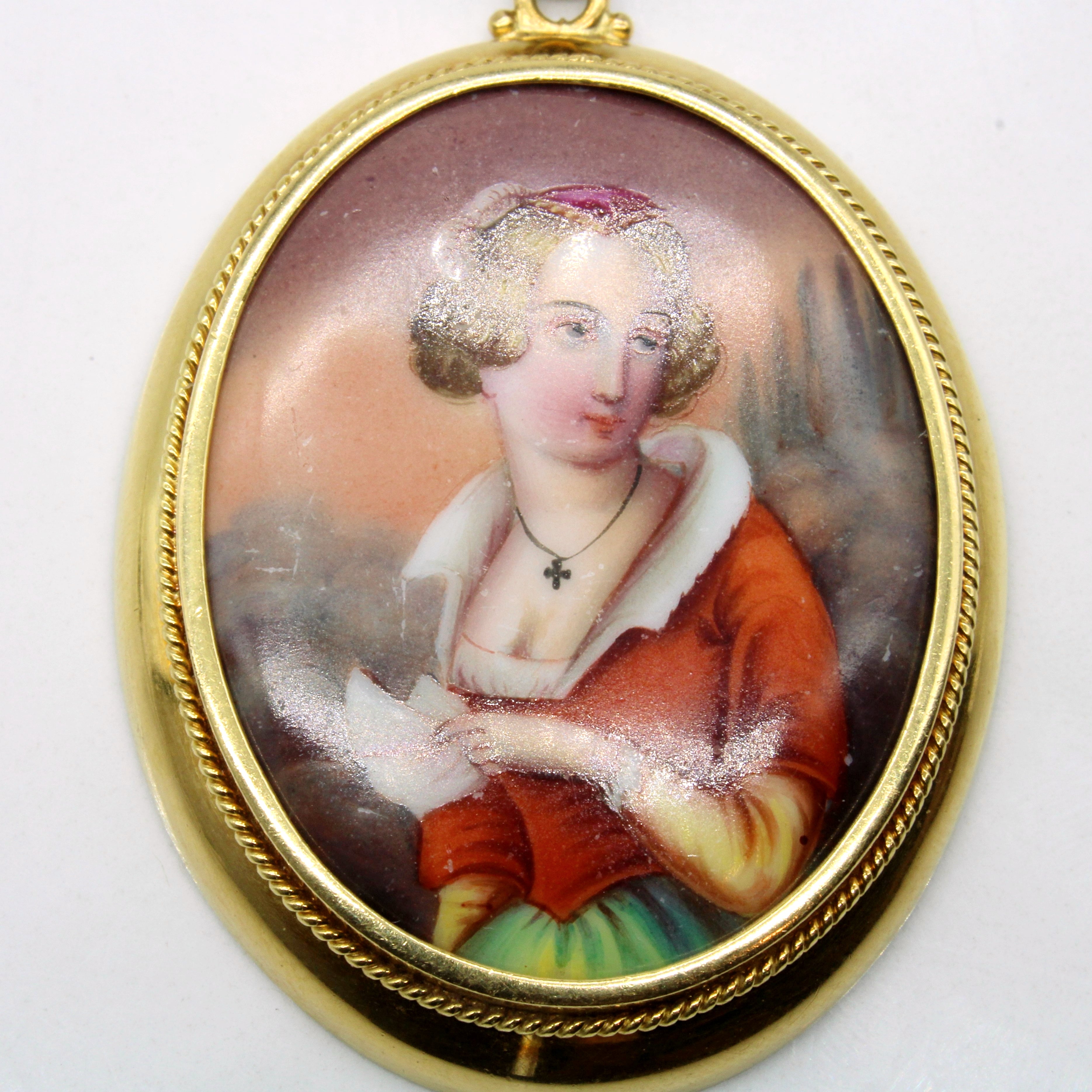 18k Victorian Hand Painted Dutch Porcelain Necklace | 24" |