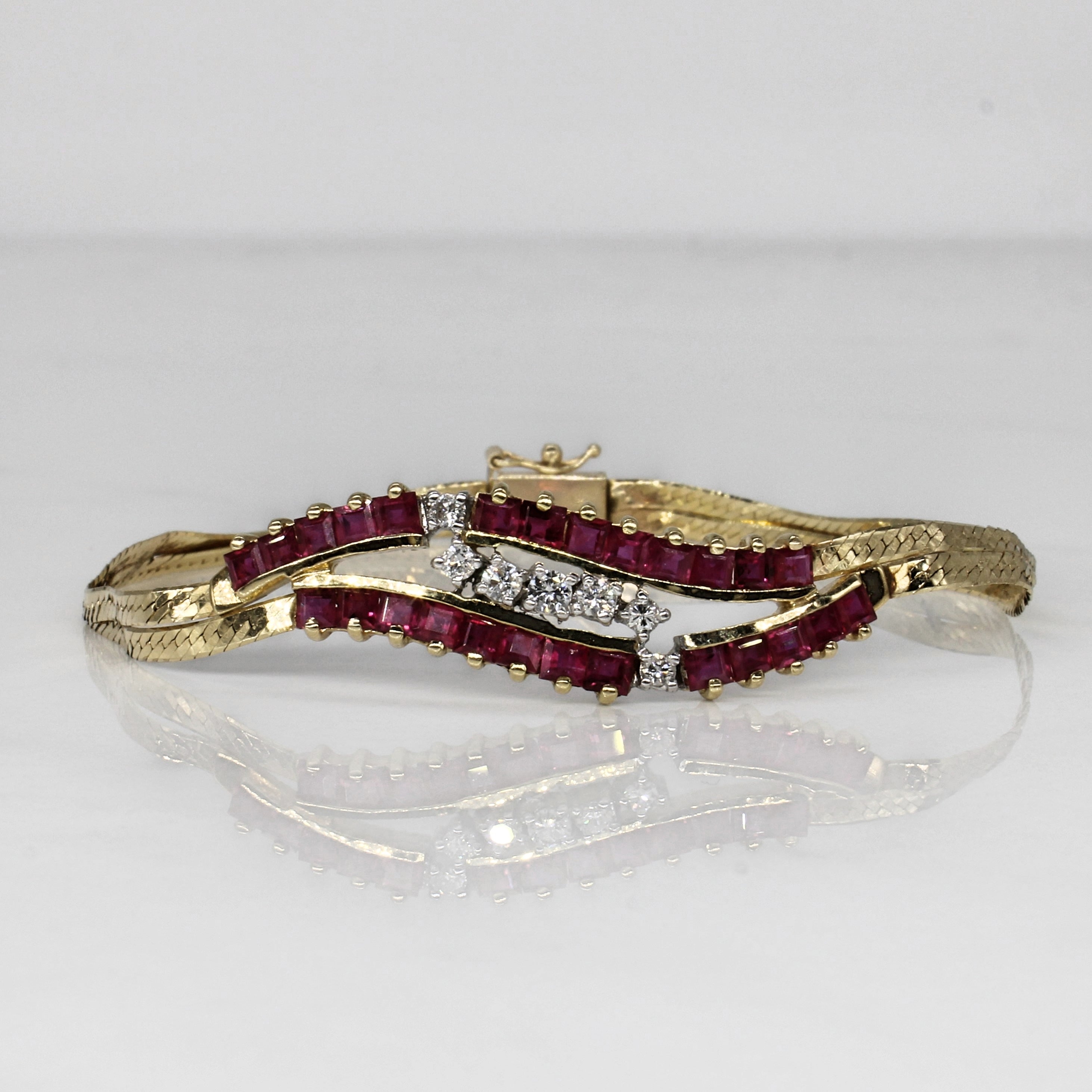 Cascading Ruby & Diamond Bracelet | 2.50ctw, 0.28ctw | 7" |