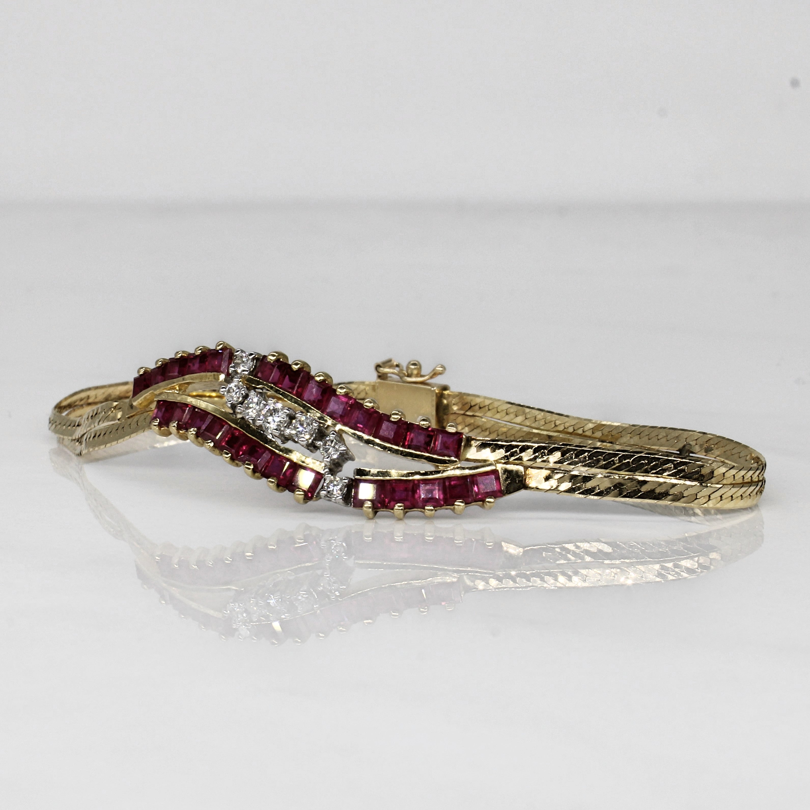 Cascading Ruby & Diamond Bracelet | 2.50ctw, 0.28ctw | 7" |