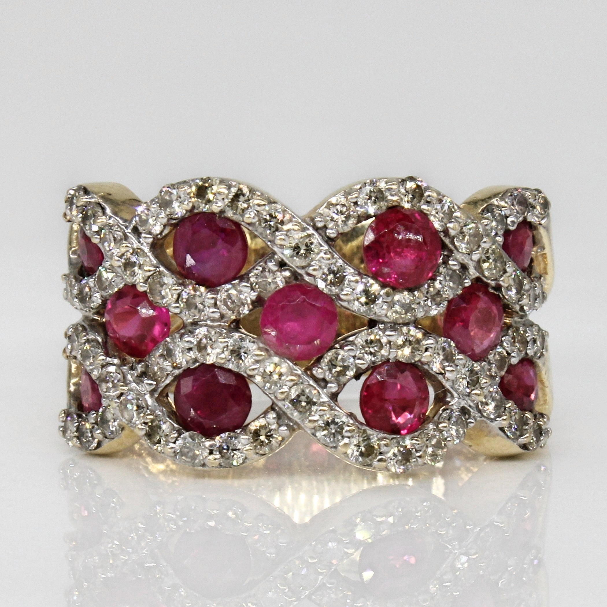 Synthetic Ruby & Diamond Lattice Ring | 1.50ctw, 0.70ctw | SZ 6.25 |