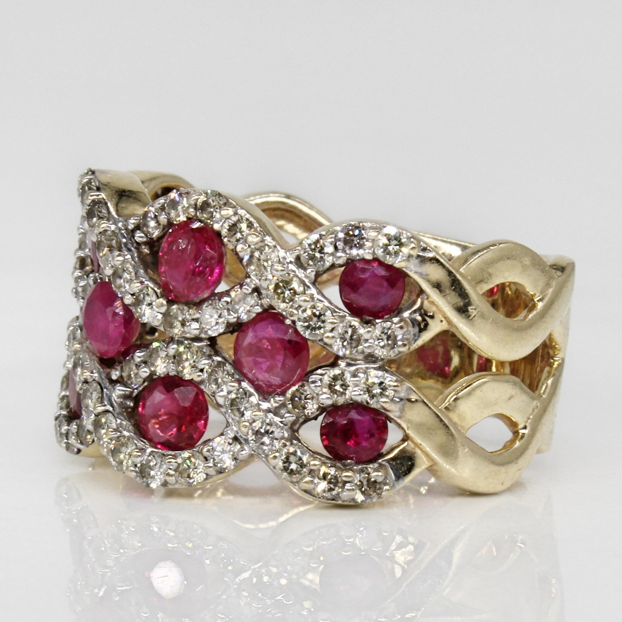 Synthetic Ruby & Diamond Lattice Ring | 1.50ctw, 0.70ctw | SZ 6.25 |