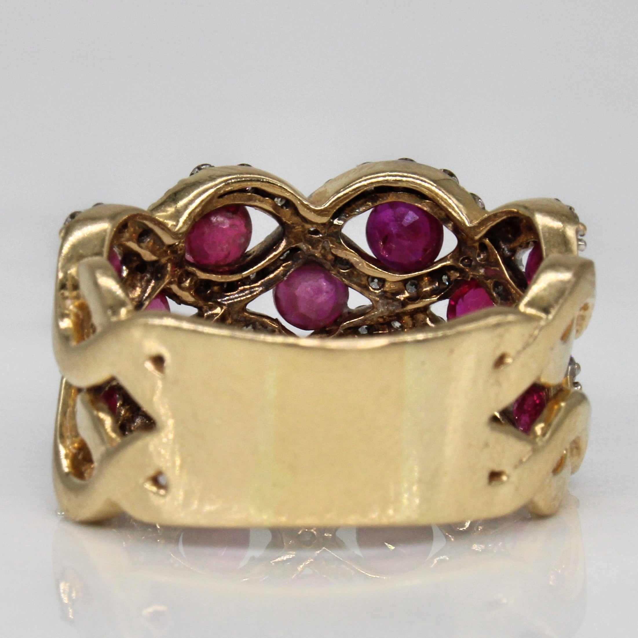 Synthetic Ruby & Diamond Lattice Ring | 1.50ctw, 0.70ctw | SZ 6.25 |