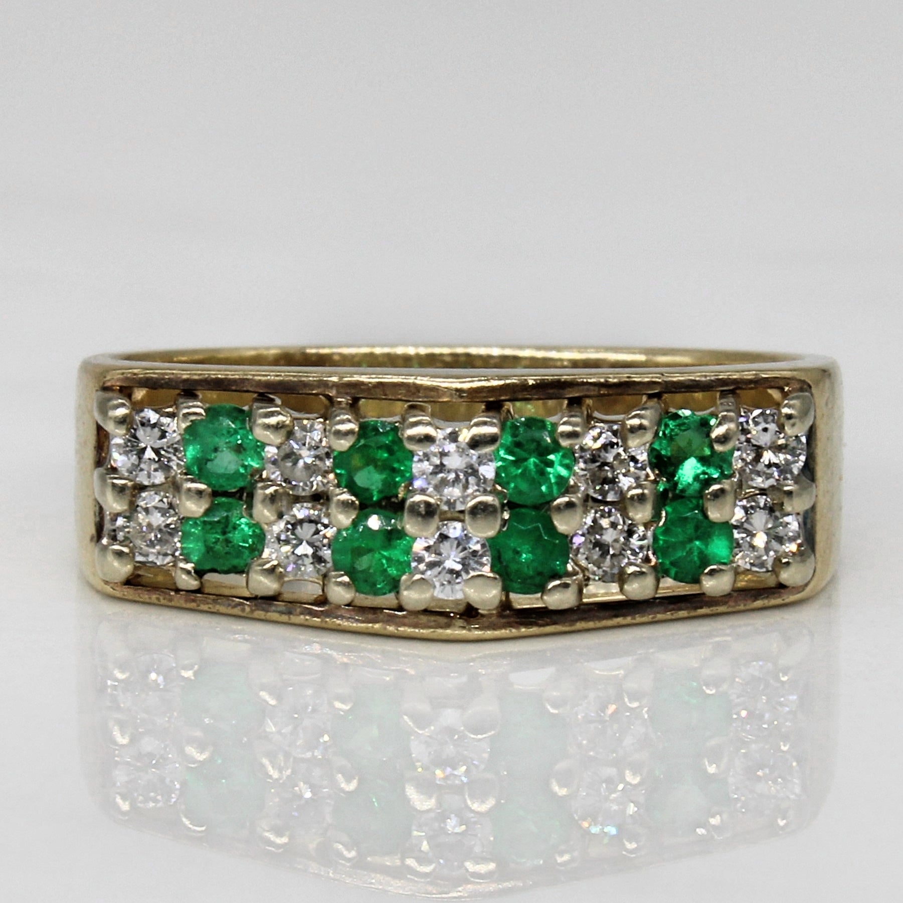 Diamond & Emerald Peaked Ring | 0.22ctw, 0.12ctw | SZ 6.75 |