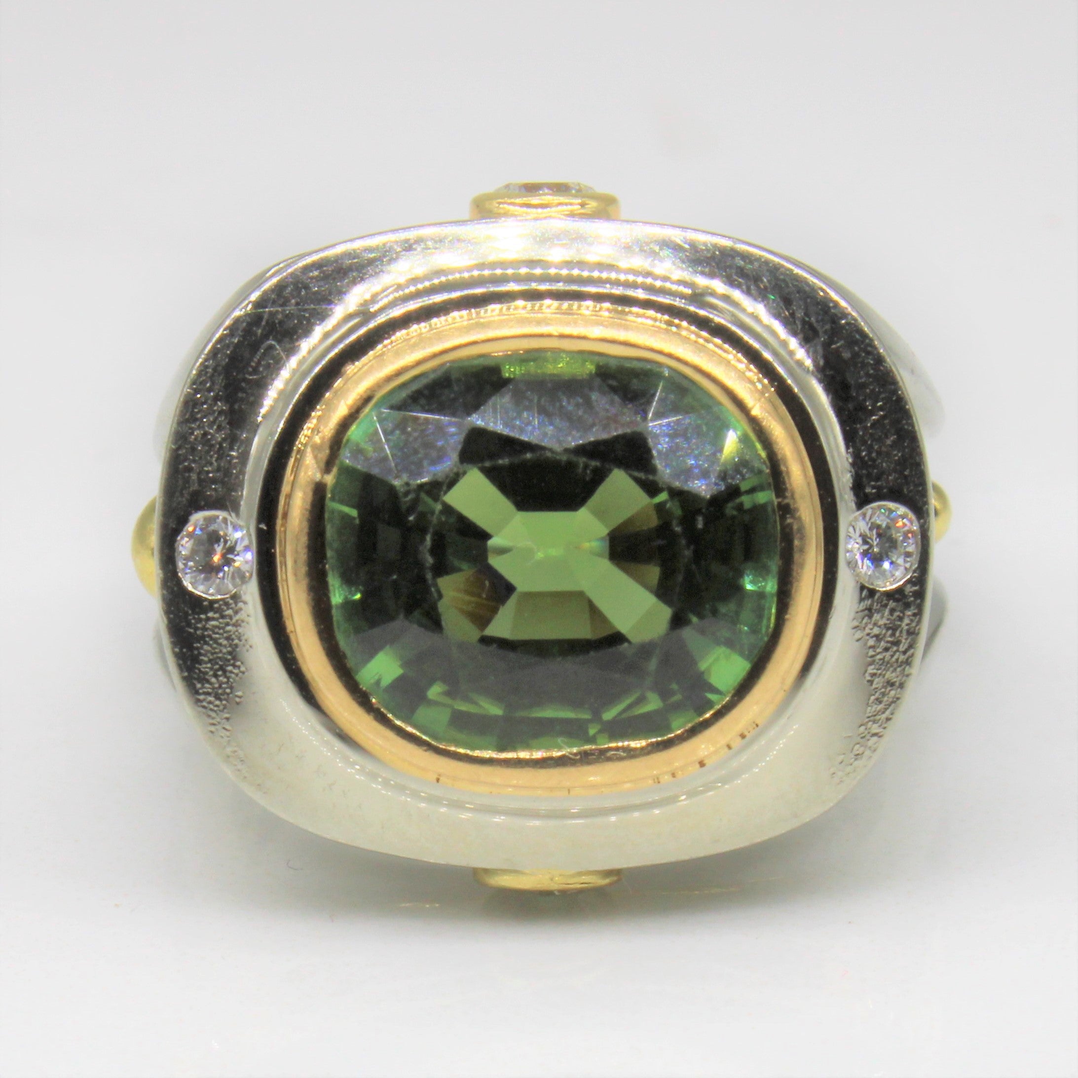 Green Tourmaline & Diamond Cocktail Ring | 4.00ct, 0.22ctw | SZ 5.5 |