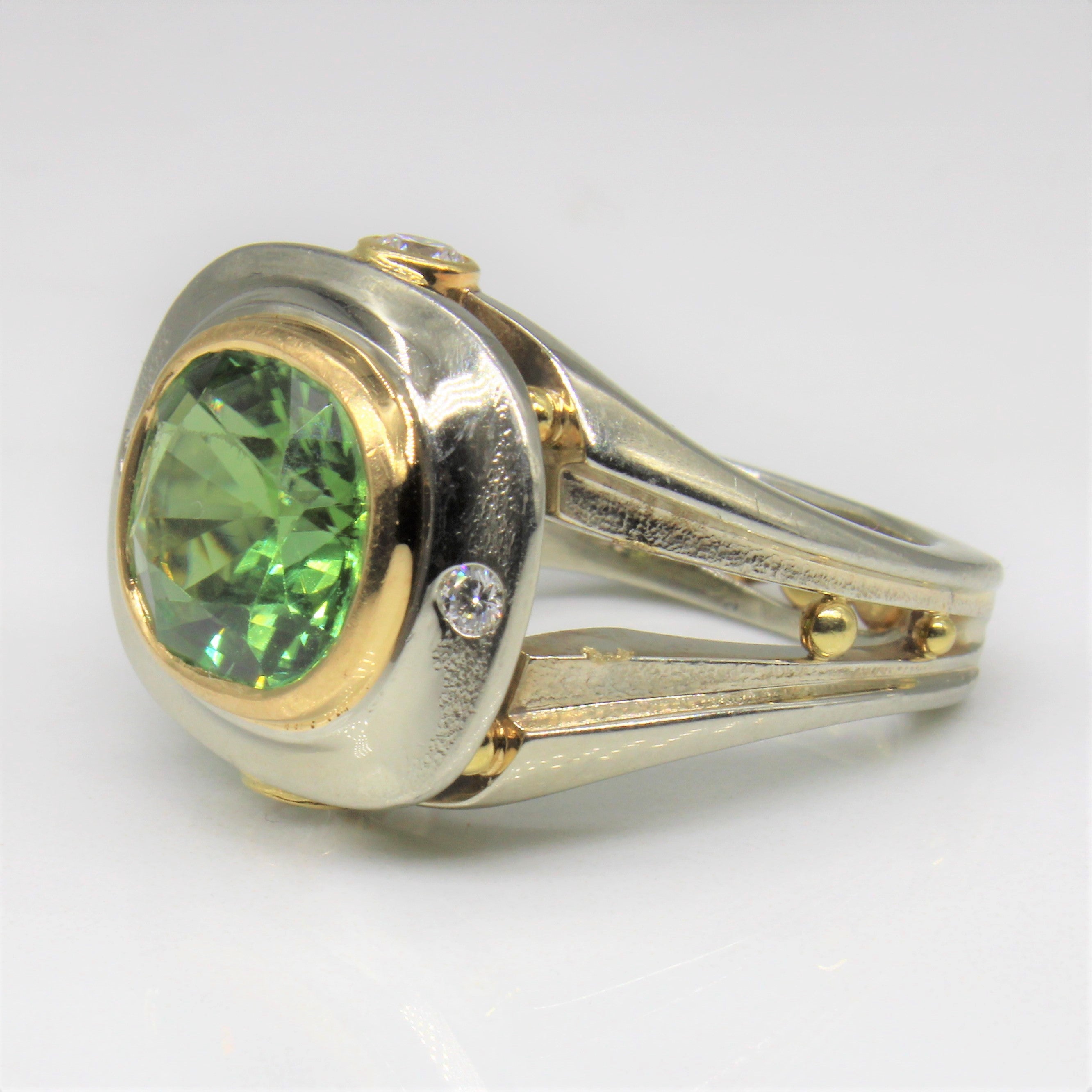 Green Tourmaline & Diamond Cocktail Ring | 4.00ct, 0.22ctw | SZ 5.5 |