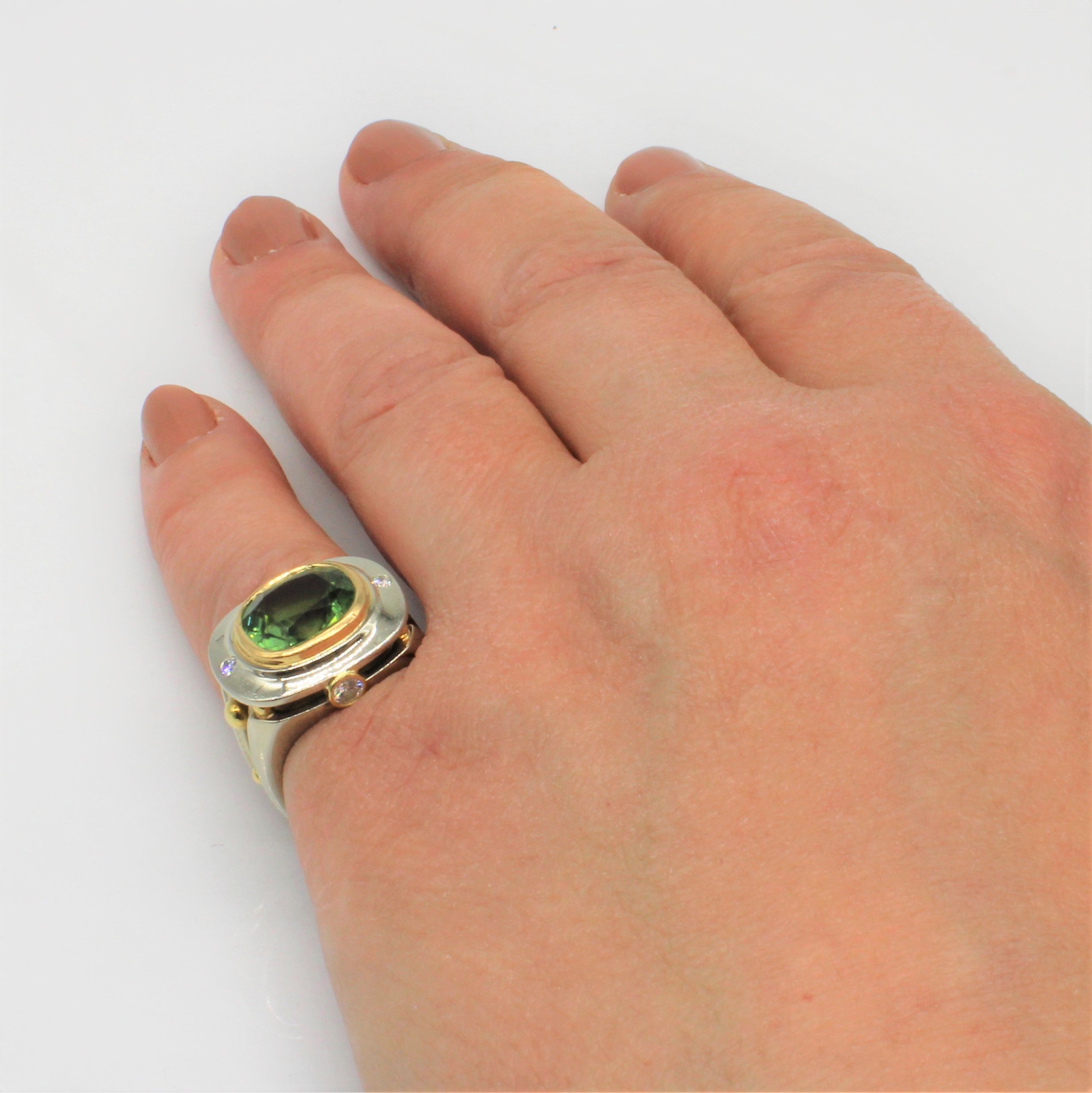 Green Tourmaline & Diamond Cocktail Ring | 4.00ct, 0.22ctw | SZ 5.5 |