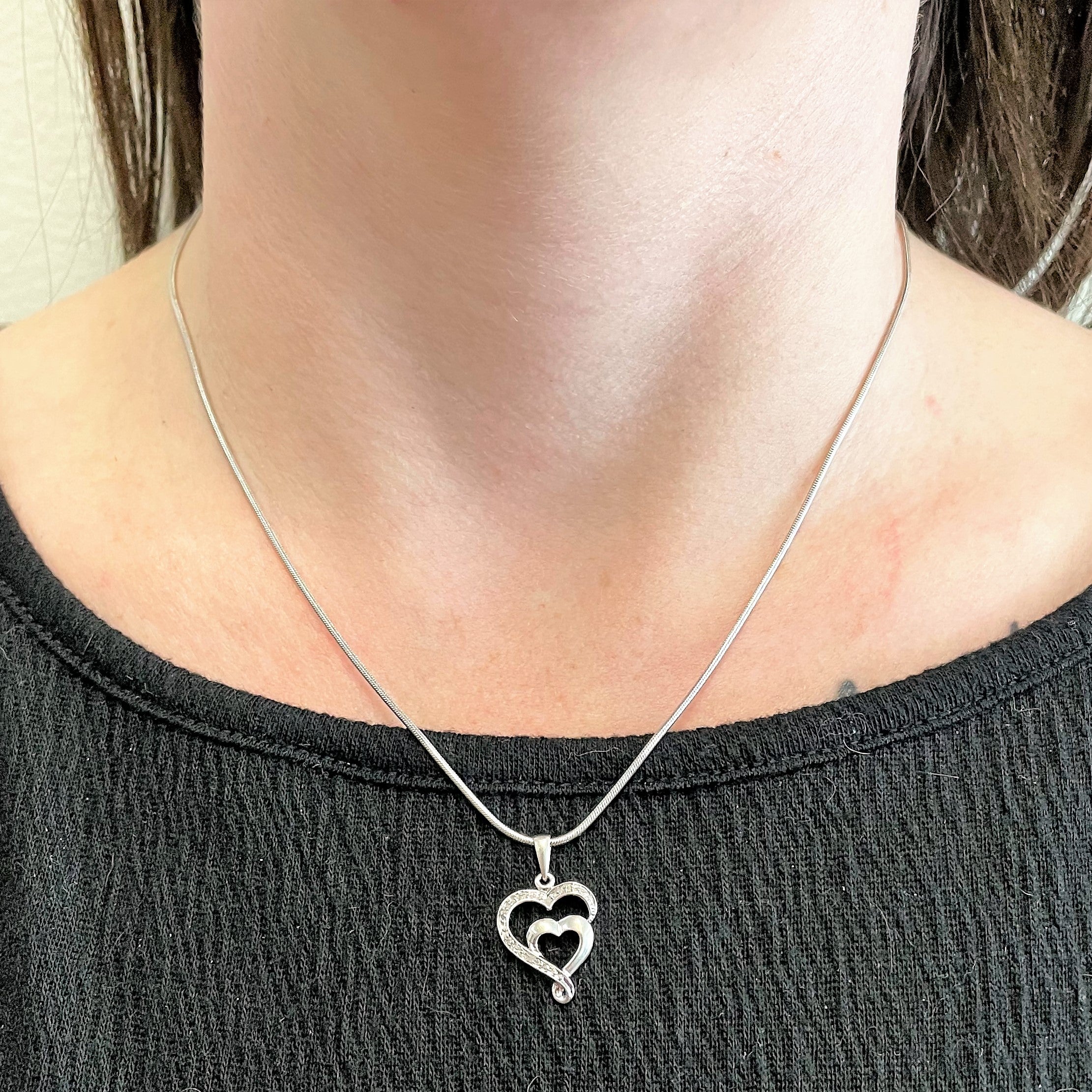 Double Diamond Heart Necklace | 0.015ctw | 17" |