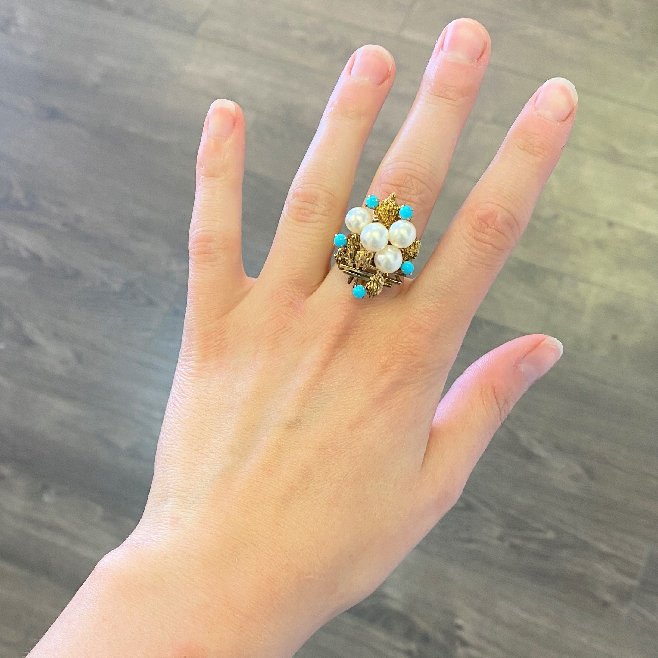 High Set Pearl & Turquoise Ring | SZ 7.25 |
