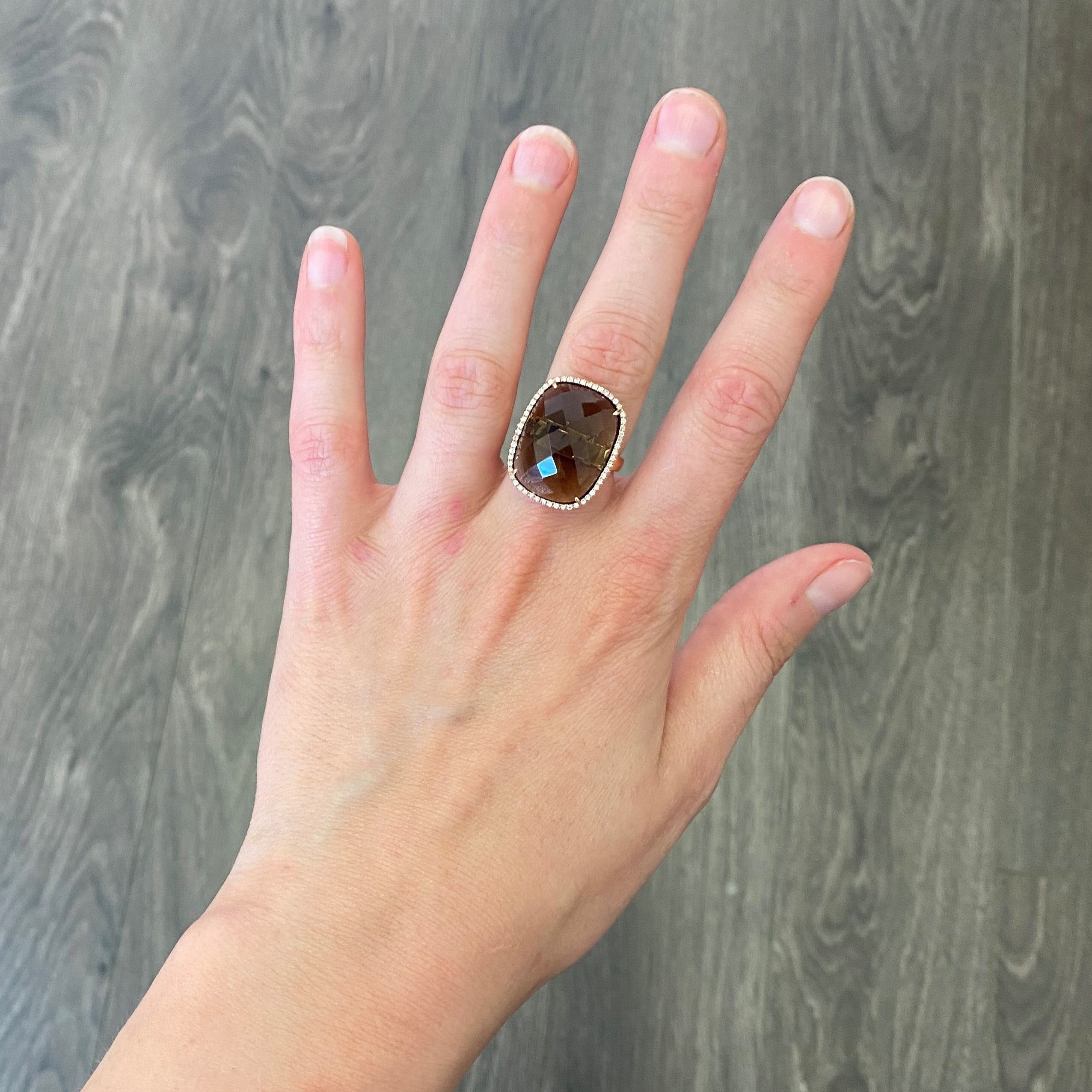 Smoky Quartz & Diamond Halo Cocktail Ring | 0.11ctw, 18.35ct | SZ 6.75 |