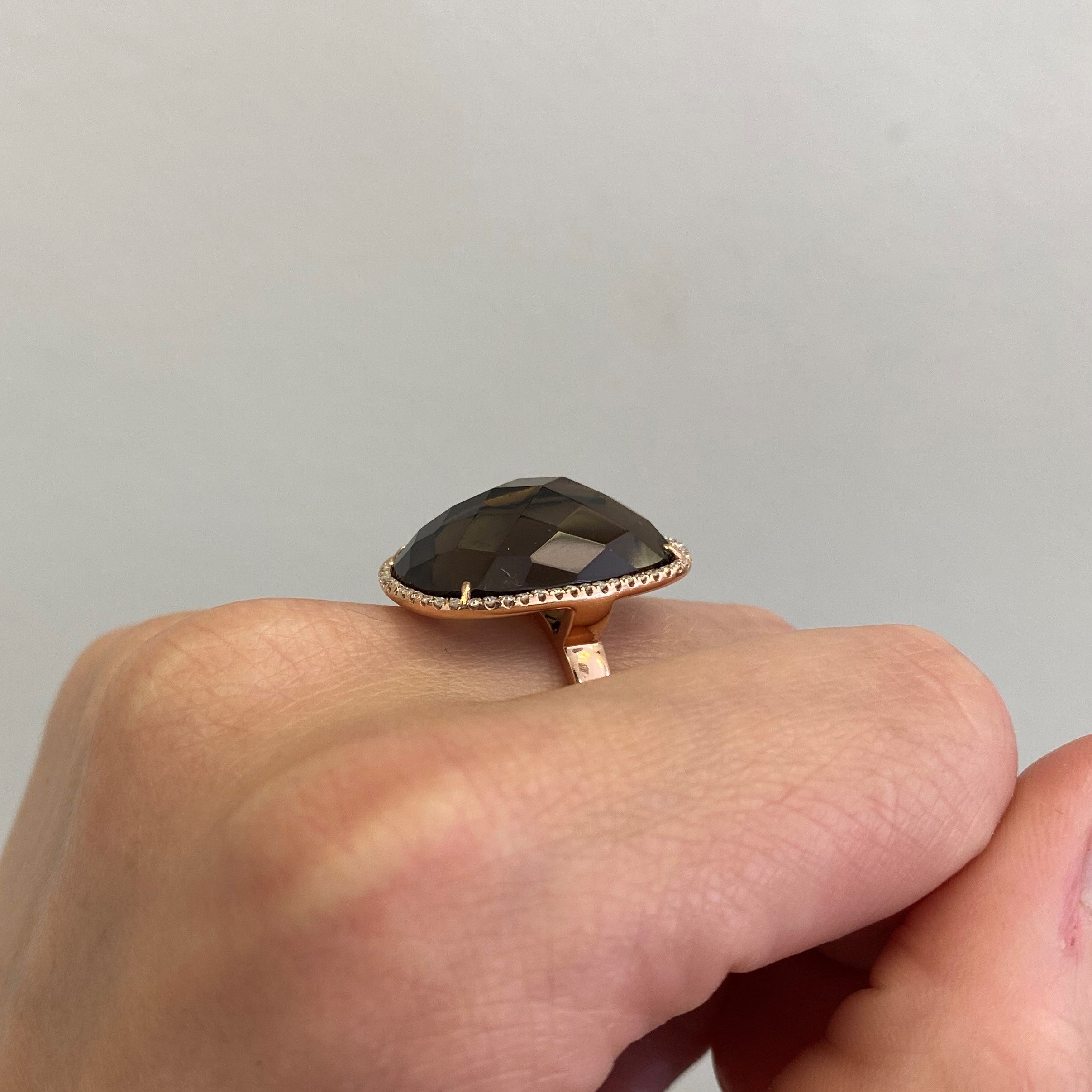 Smoky Quartz & Diamond Halo Cocktail Ring | 0.11ctw, 18.35ct | SZ 6.75 |