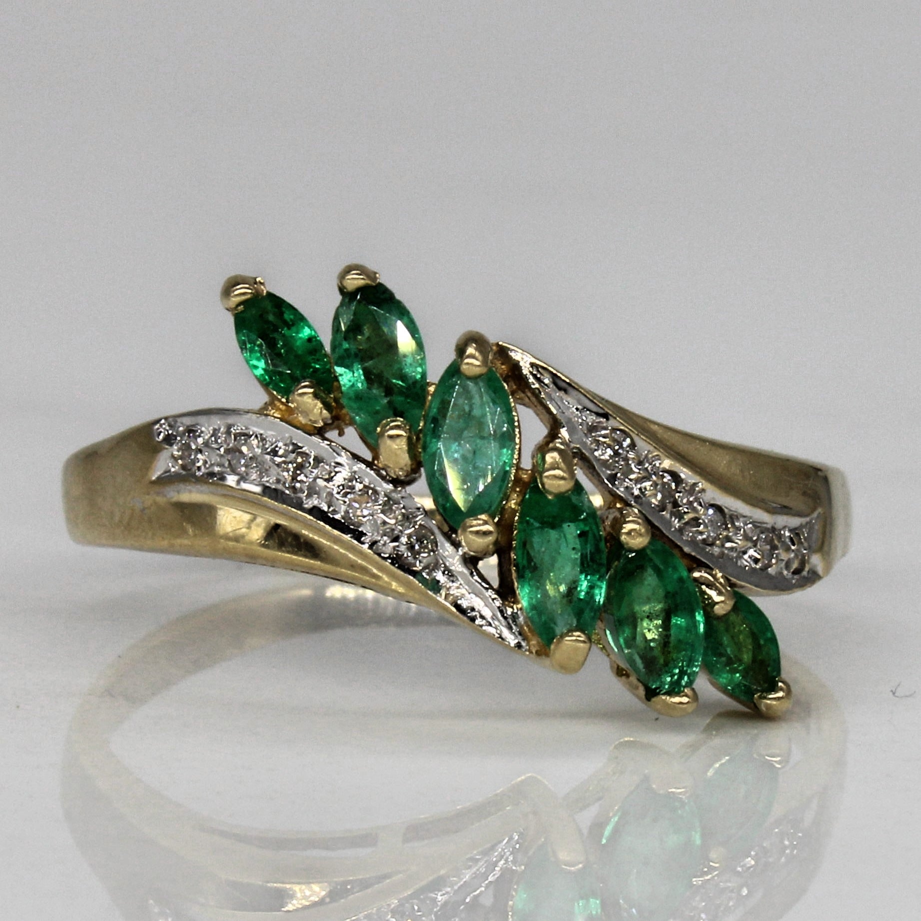 Cascading Emerald & Diamond Ring | 0.50ctw, 0.05ctw | SZ 11.5 |