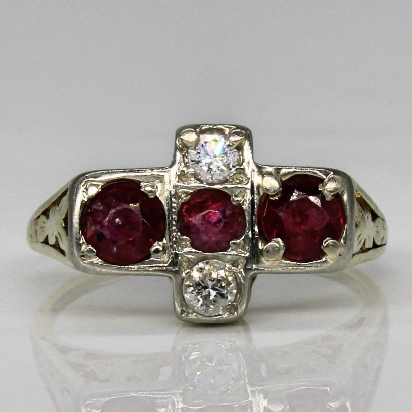 Art Deco Synthetic Ruby & Diamond Ring | 0.50ctw, 0.10ctw | SZ 3.25 |