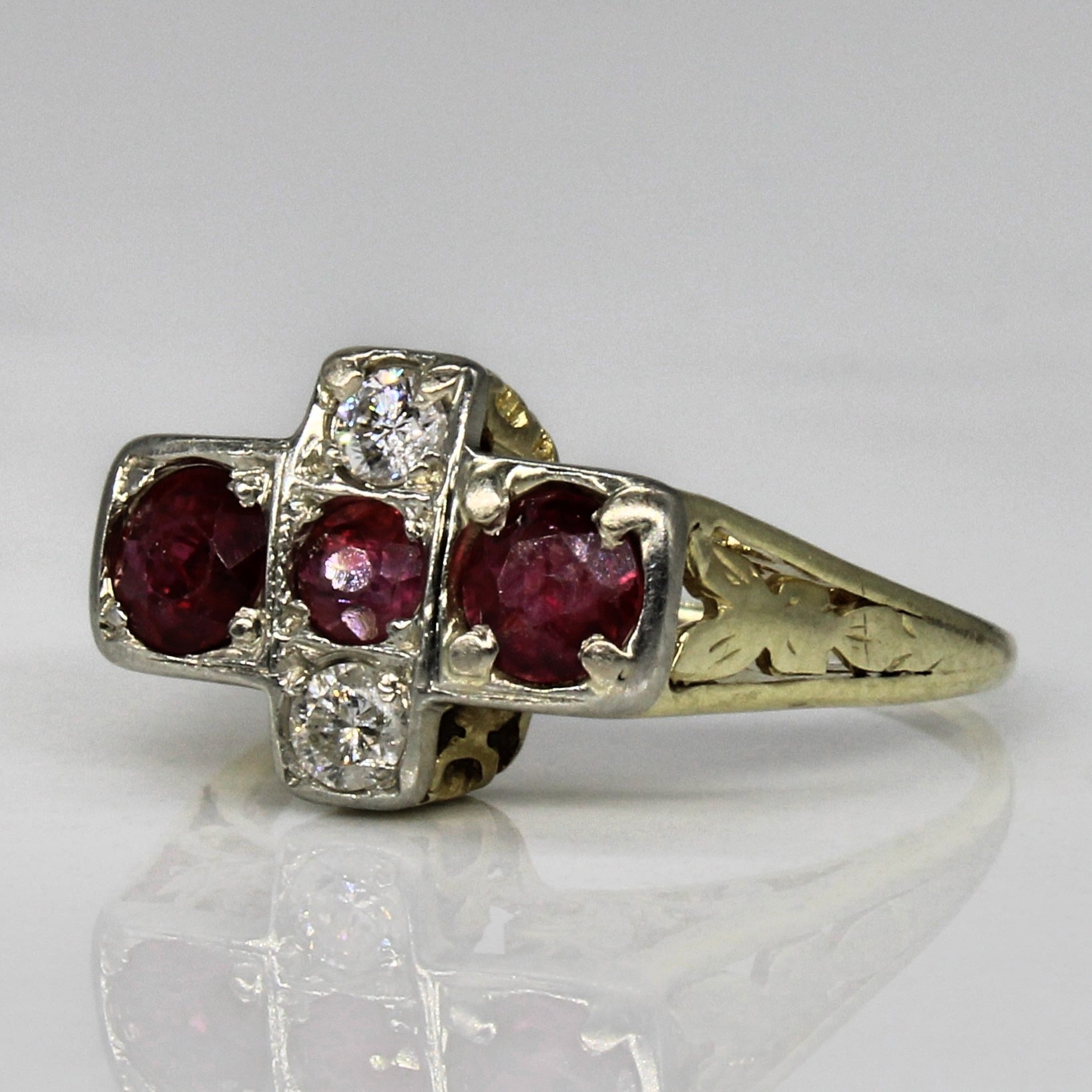 Art Deco Synthetic Ruby & Diamond Ring | 0.50ctw, 0.10ctw | SZ 3.25 |