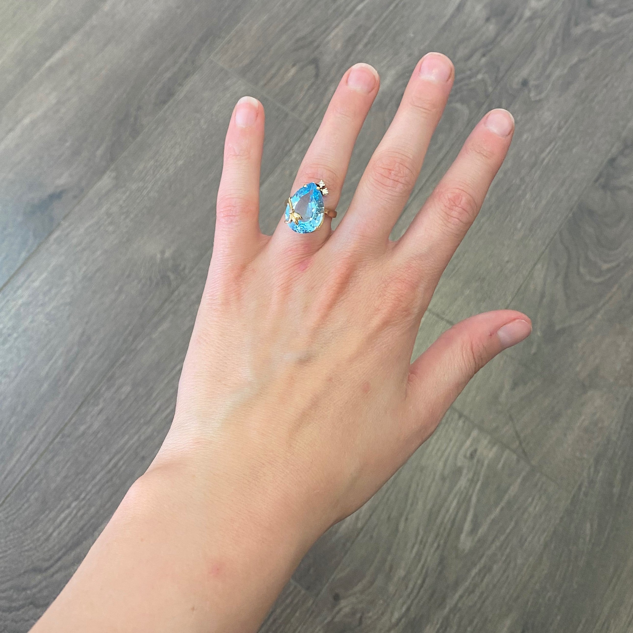 Blue Topaz & Diamond Cocktail Ring | 0.05ctw, 16.00ct | SZ 5.75 |