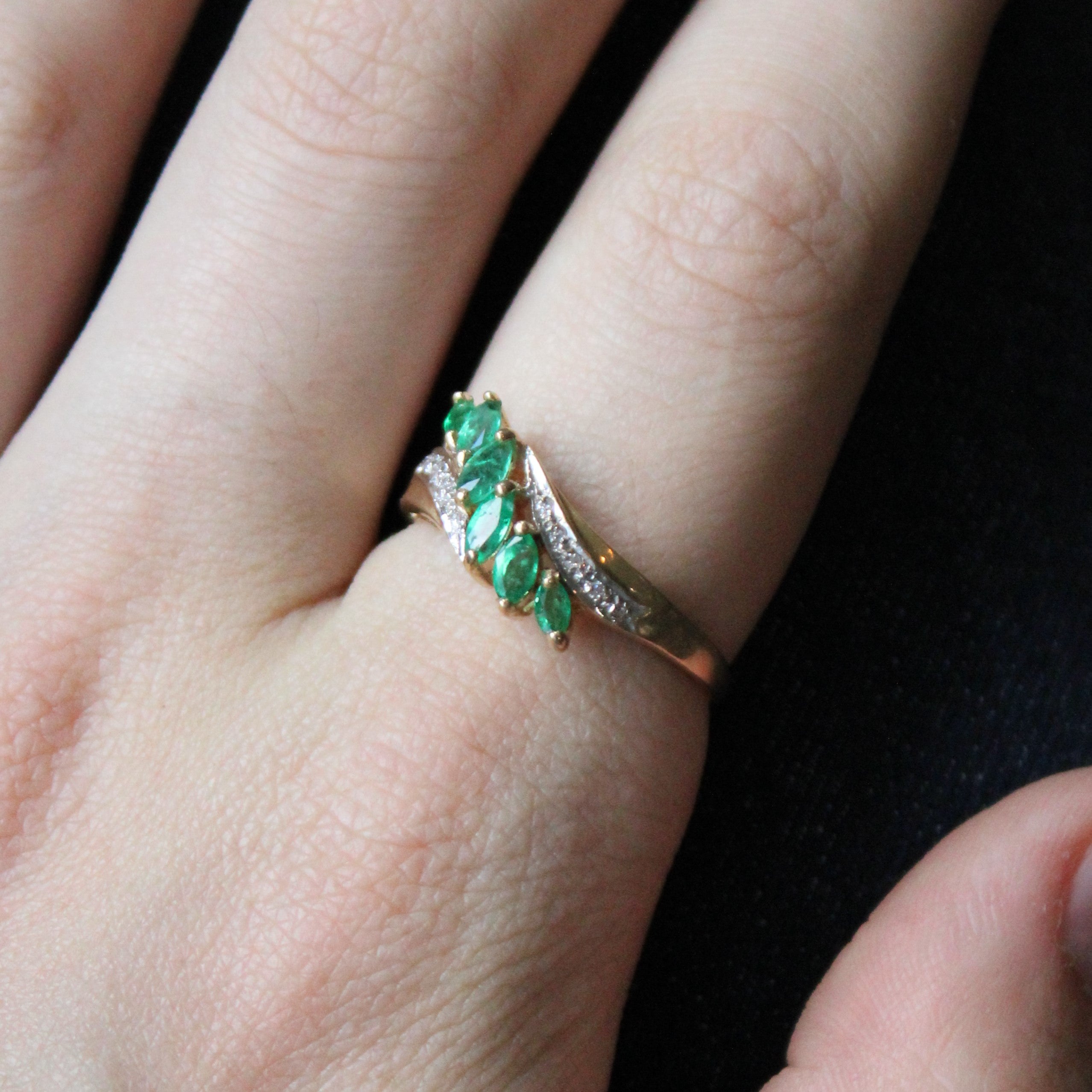 Cascading Emerald & Diamond Ring | 0.50ctw, 0.05ctw | SZ 11.5 |