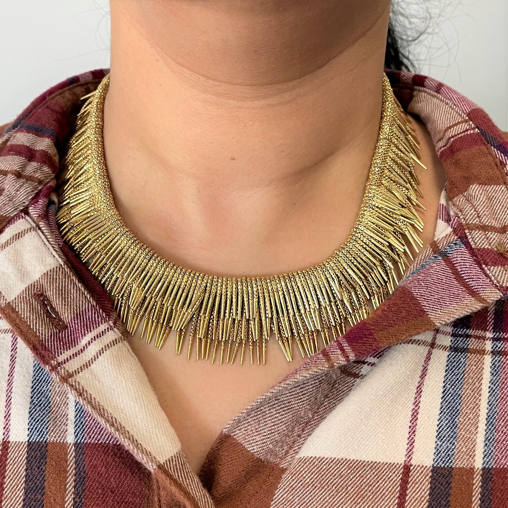 Vintage solid 18k gold Fringe Collar necklace | 15" |