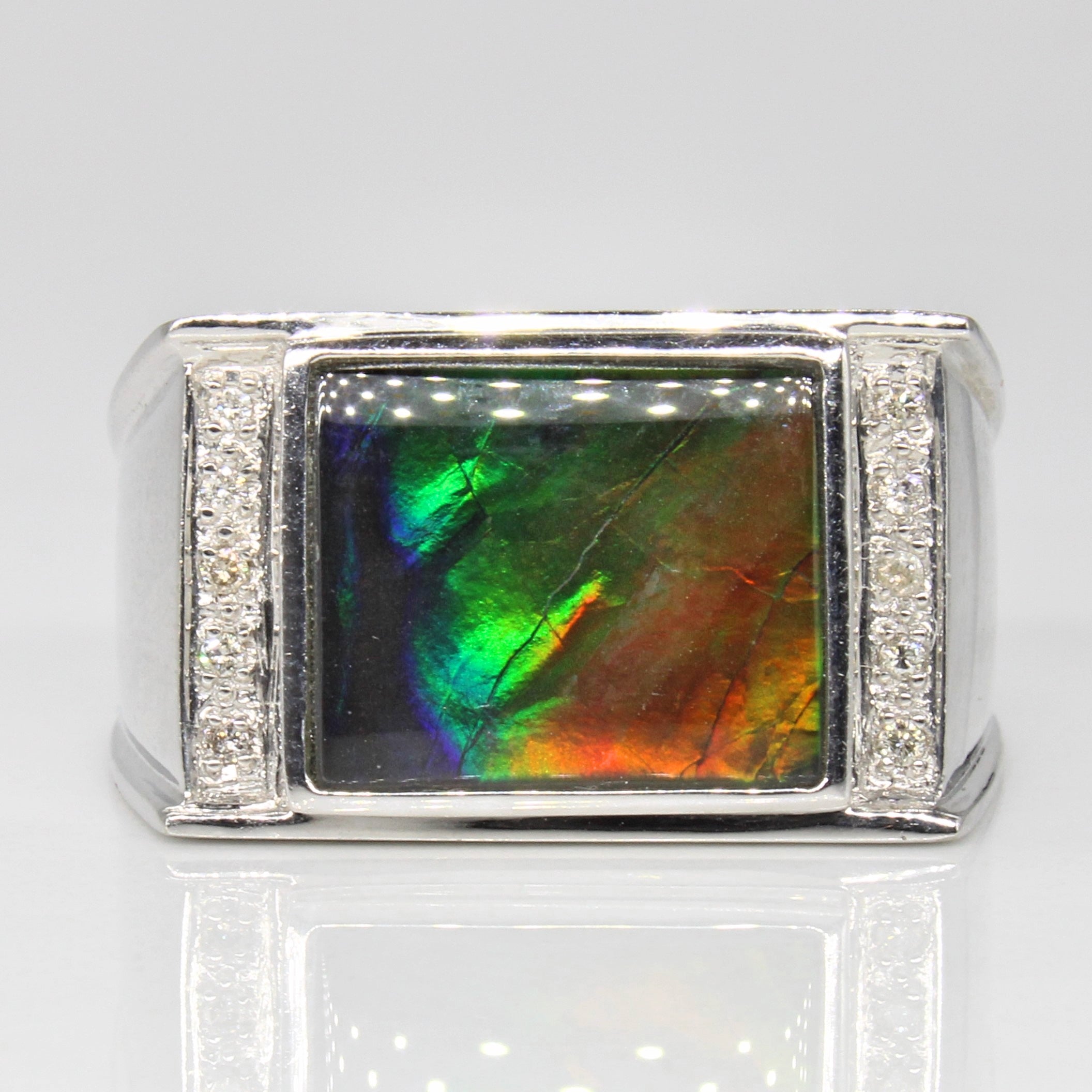 Ammolite & Diamond Cocktail Ring | 1.50ct, 0.08ctw | SZ 10 |
