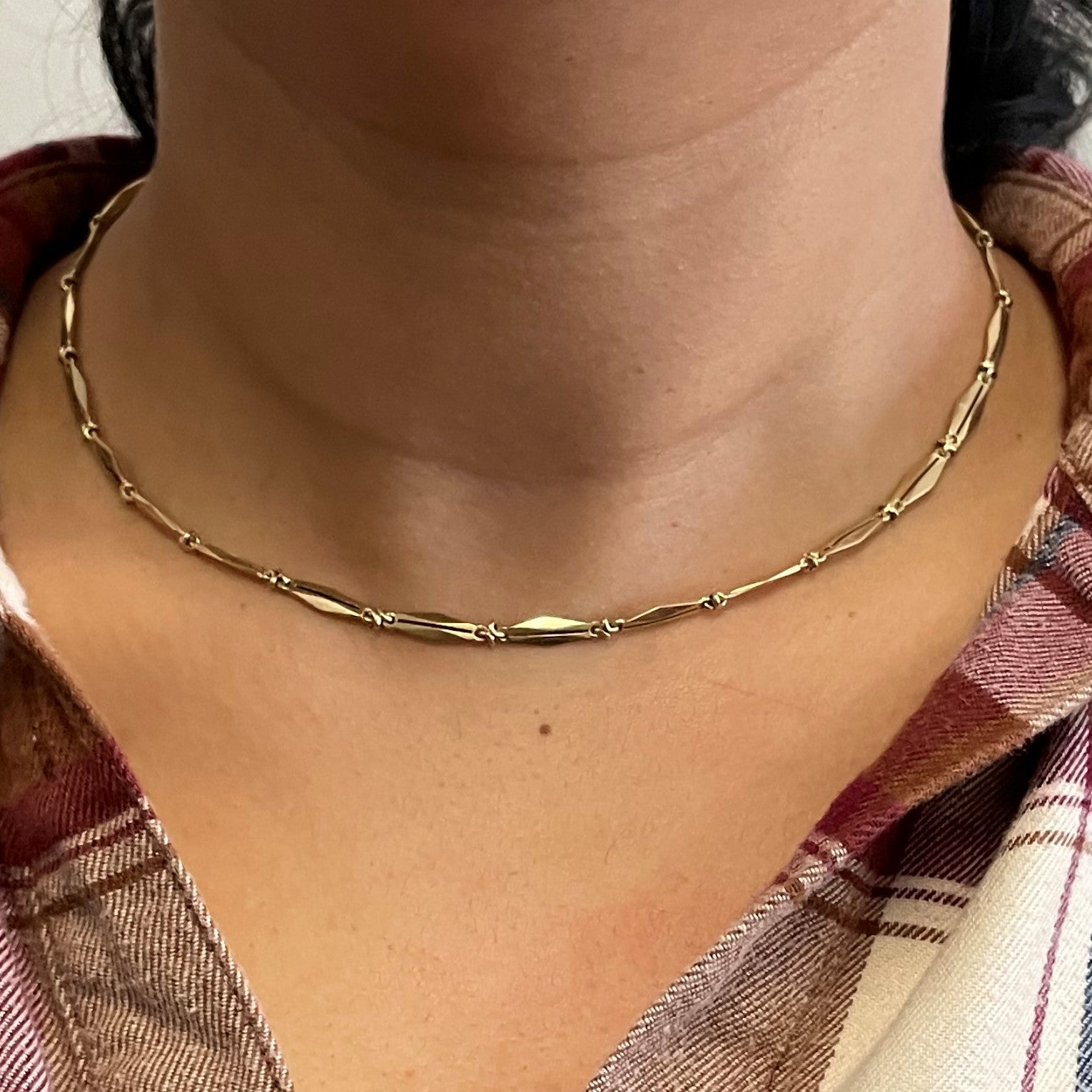 14k Yellow Gold Flat Link Choker Chain | 15" |