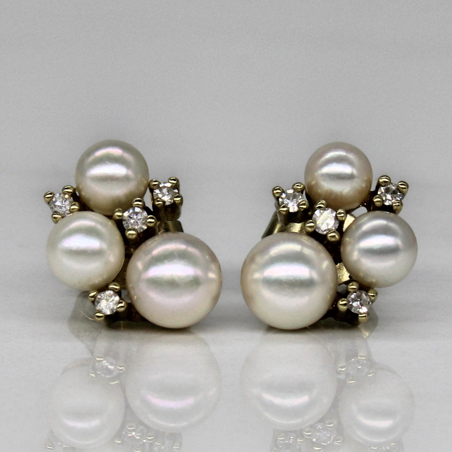 Pearl & Diamond Cluster Earrings | 0.04ctw |