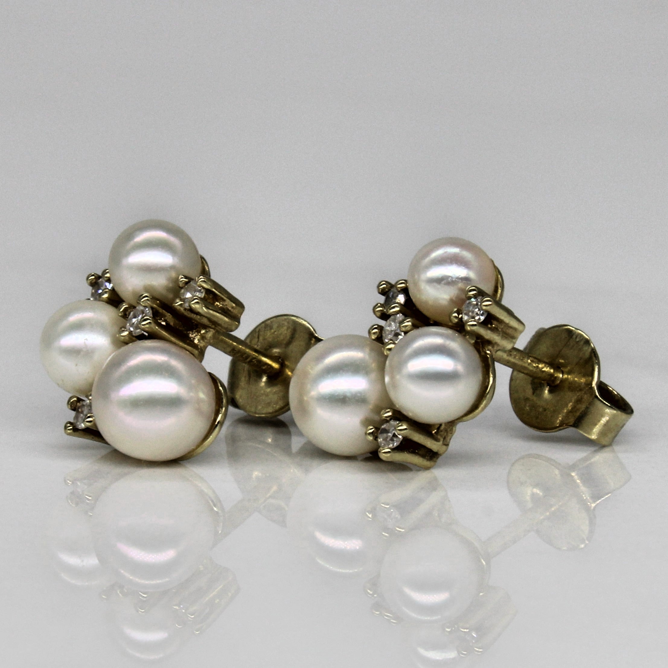 Pearl & Diamond Cluster Earrings | 0.04ctw |