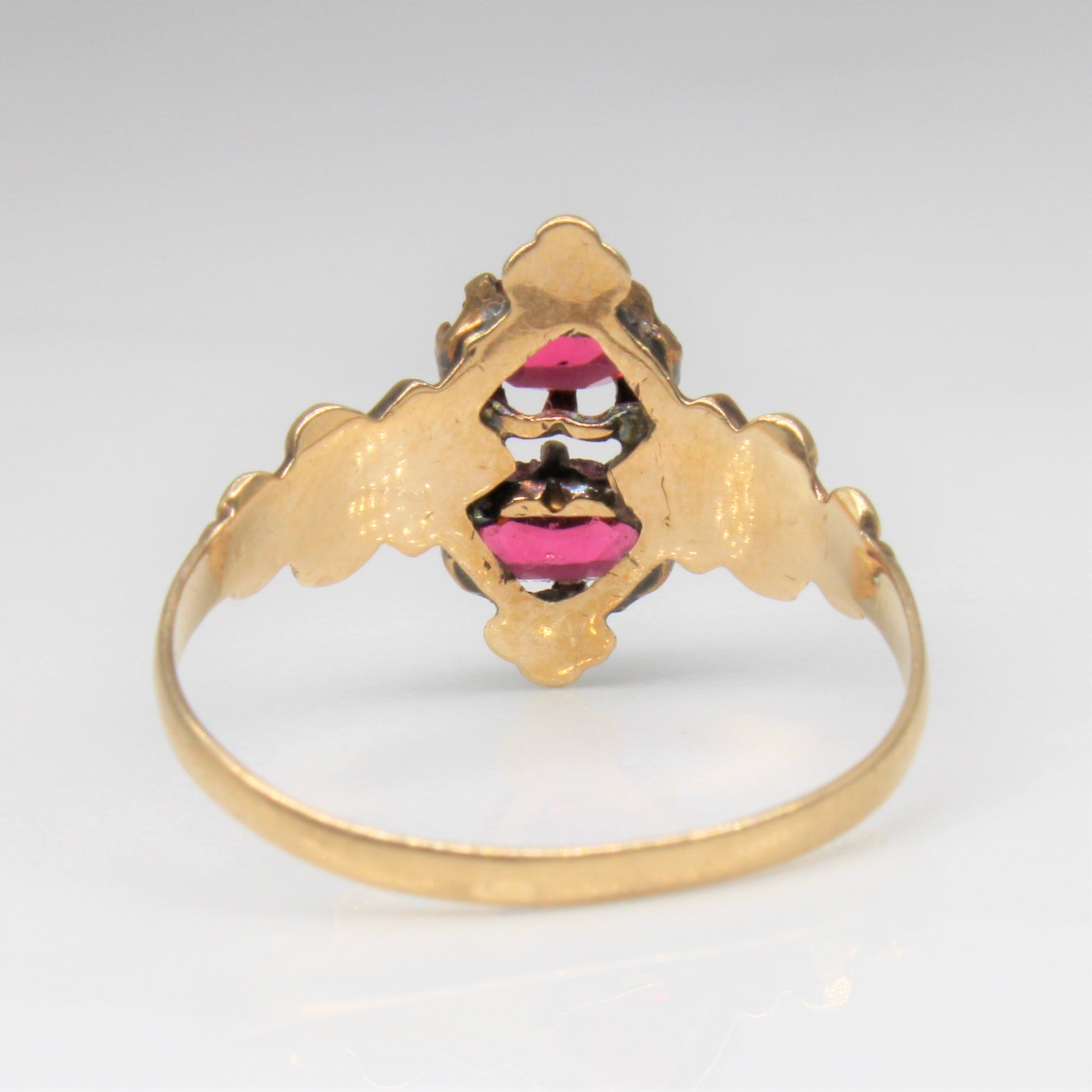 Early Victorian Red Glass & Seed Pearl Ring | SZ 7 |