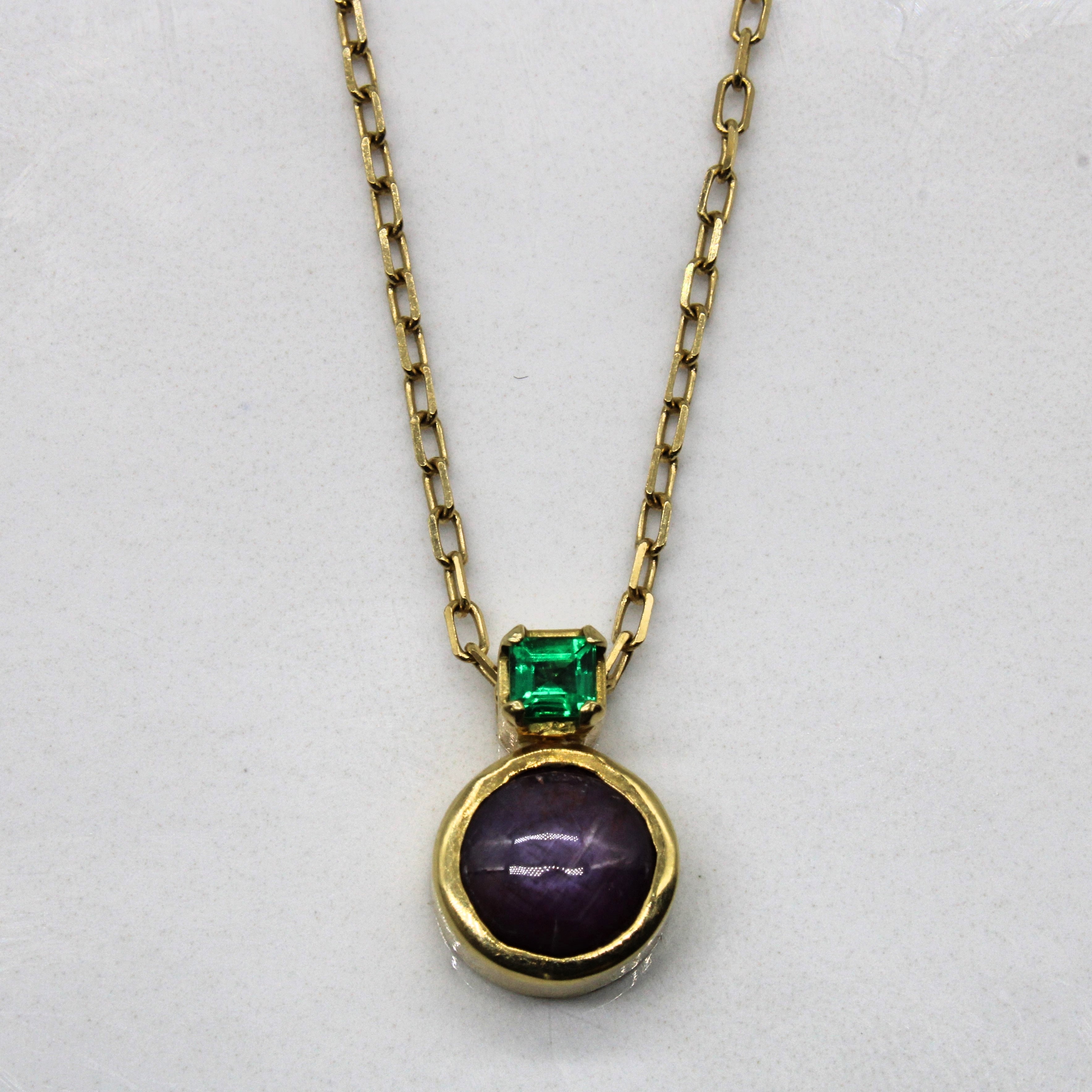 Star Ruby & Synthetic Emerald Necklace | 1.90ct, 0.10ct | 17" |