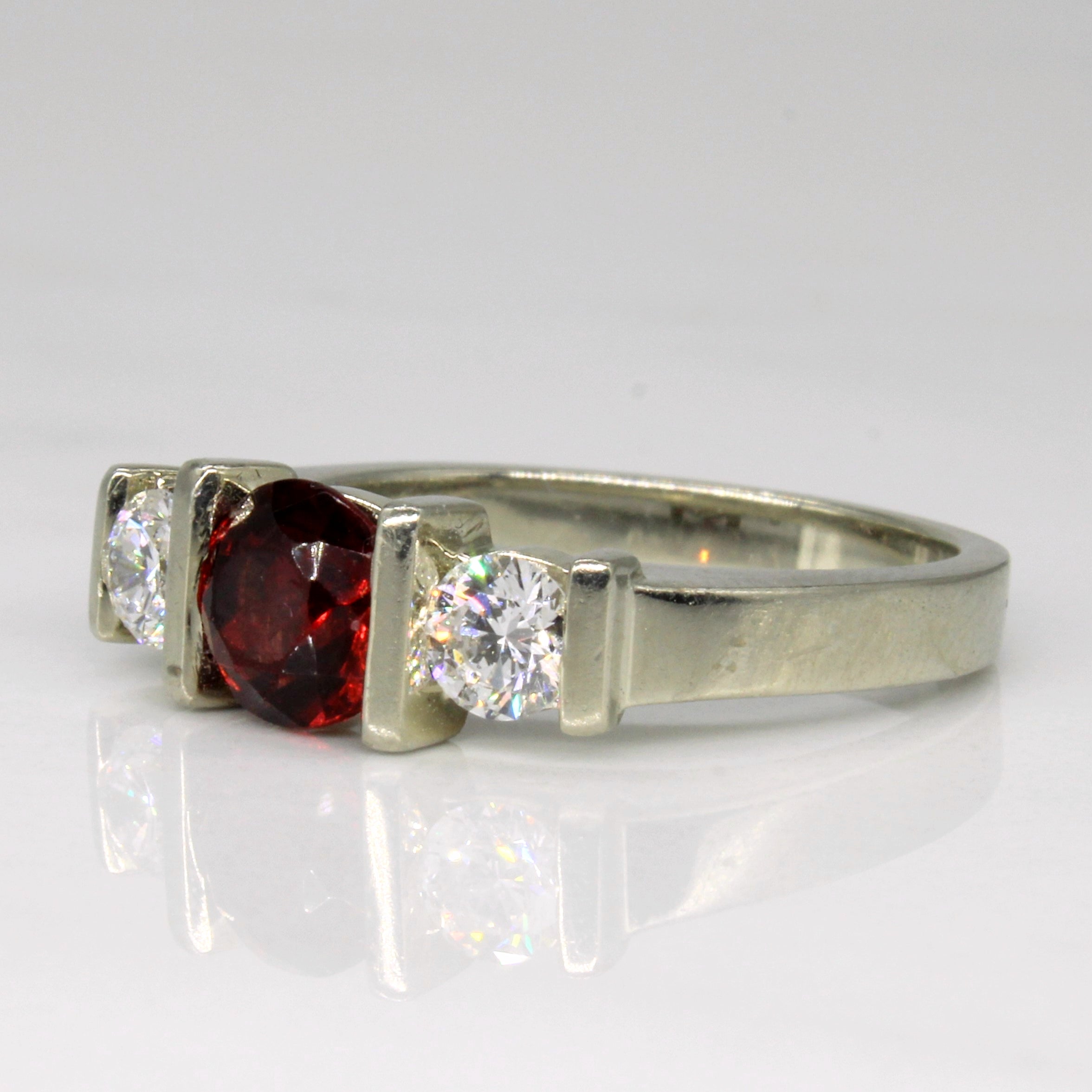 Garnet & Diamond Three Stone Ring | 1.28ct, 0.46ctw | SZ 6.5 |