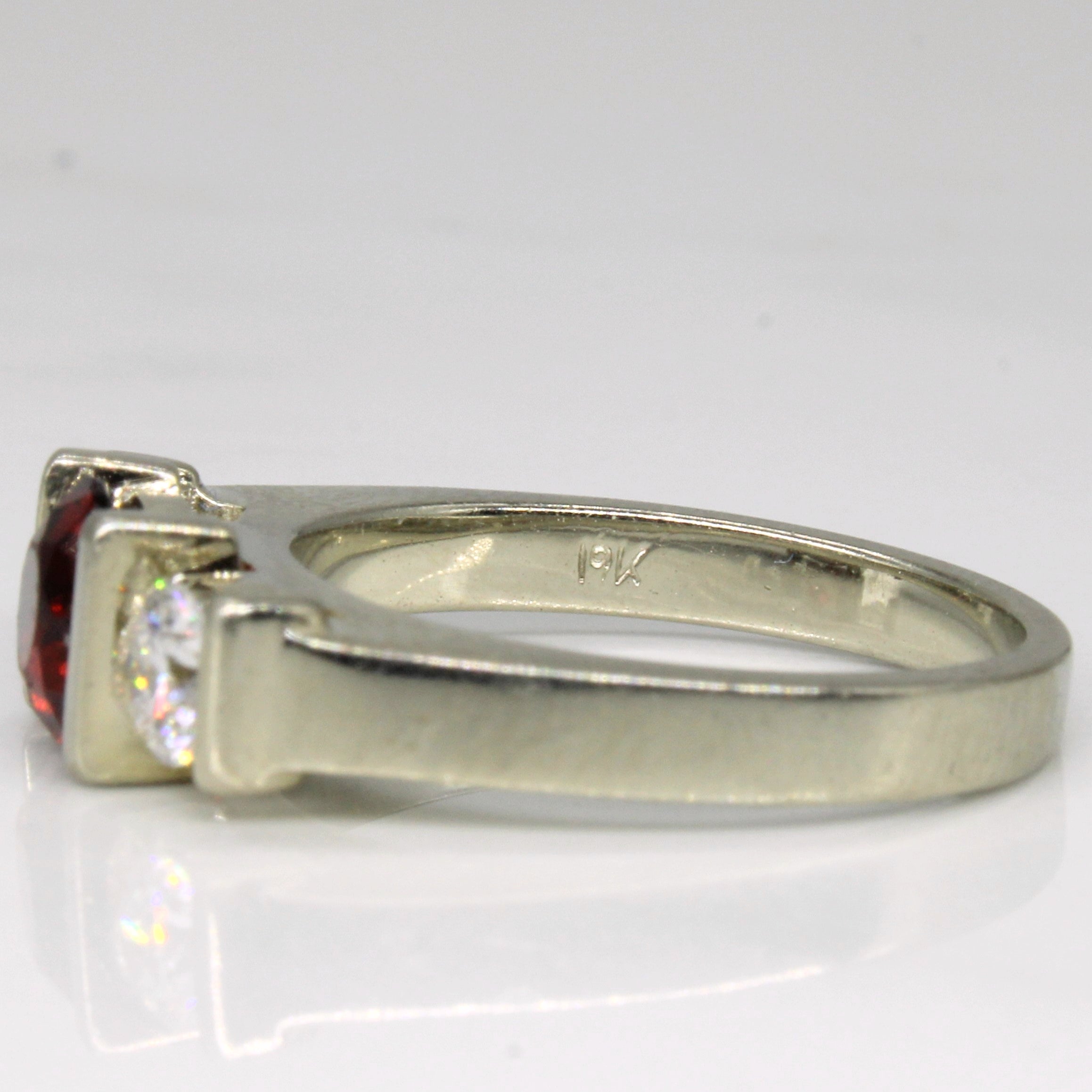 Garnet & Diamond Three Stone Ring | 1.28ct, 0.46ctw | SZ 6.5 |