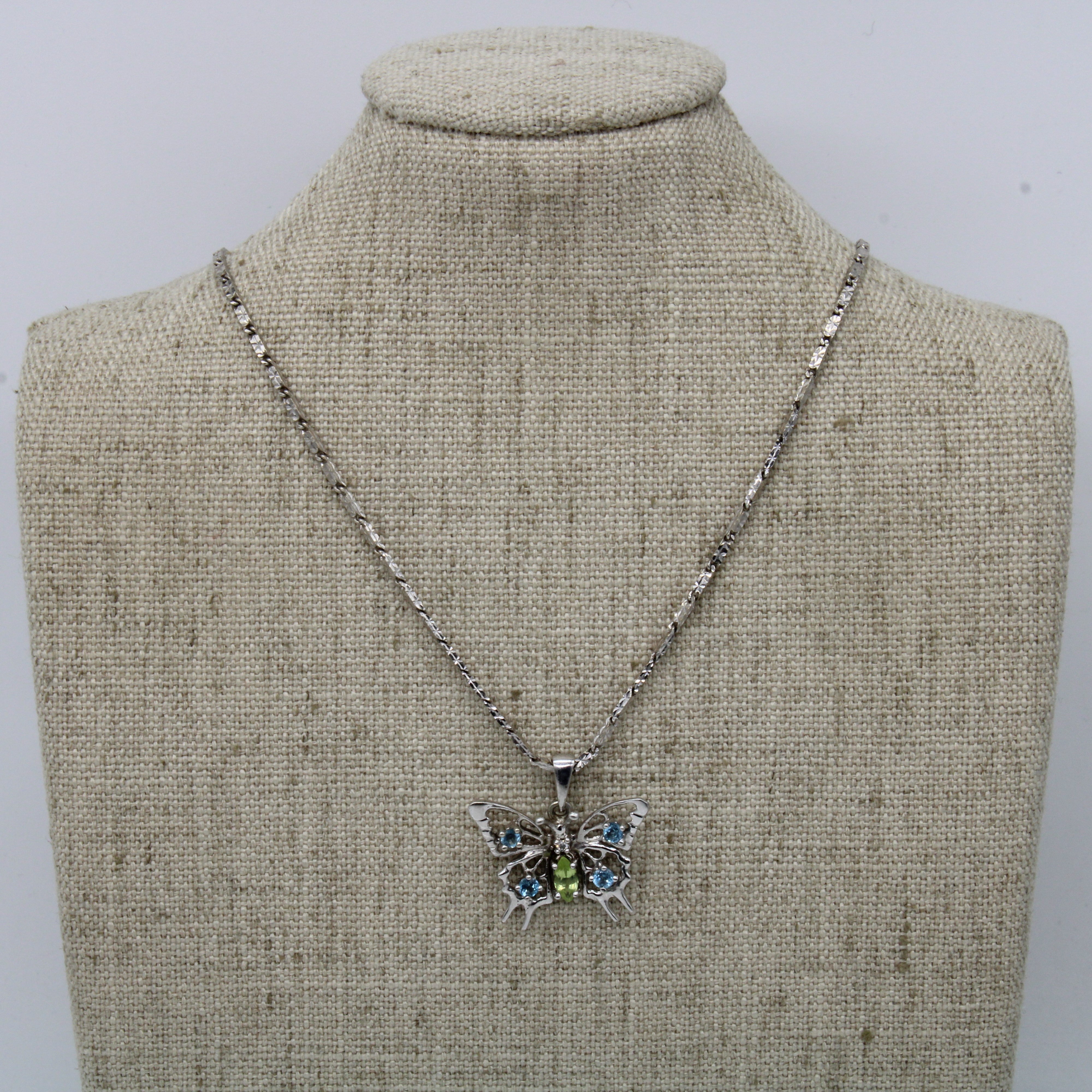 Peridot & Aquamarine Butterfly Pendant & Necklace | 0.20ct, 0.20ctw | 20" |