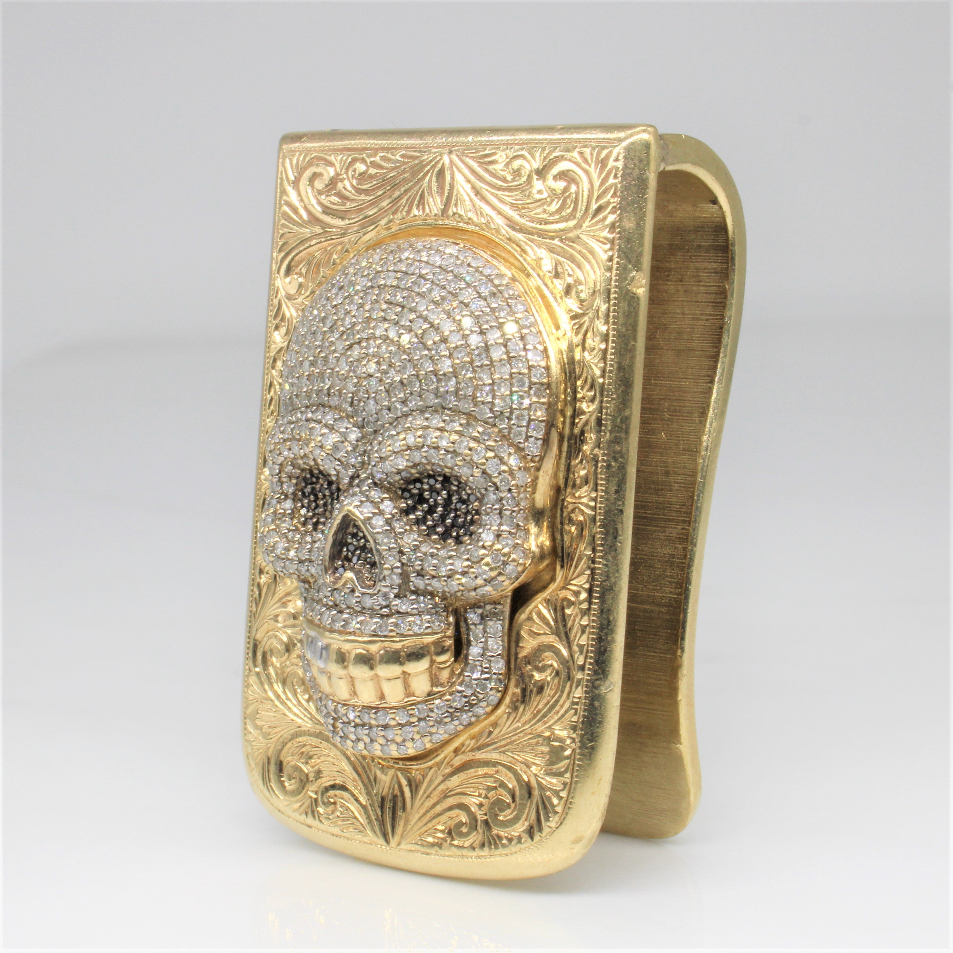 Pince à billets tête de mort en diamants blancs et noirs | 1,52 ct |