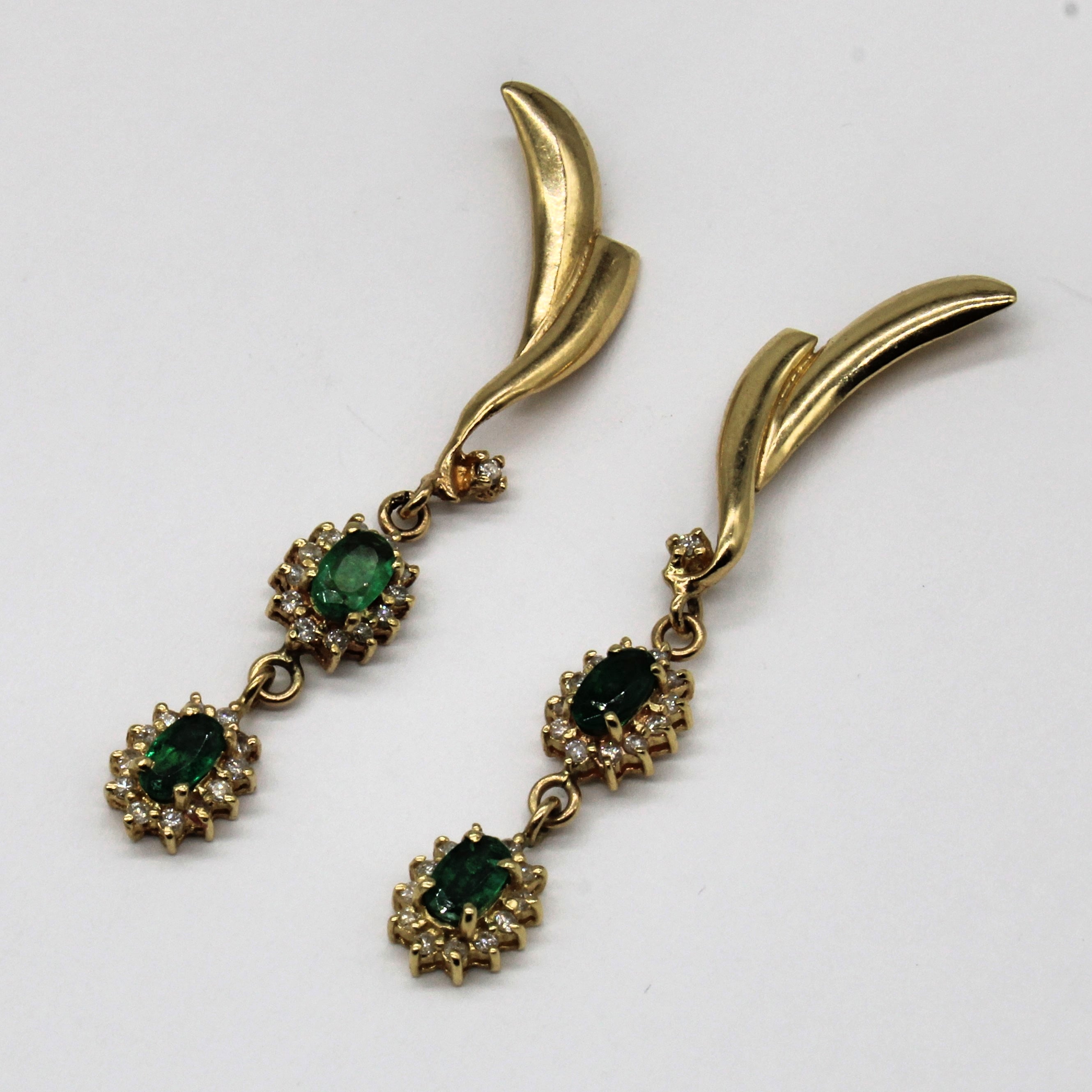 Emerald & Diamond Drop Earrings | 0.68ctw, 0.24ctw |