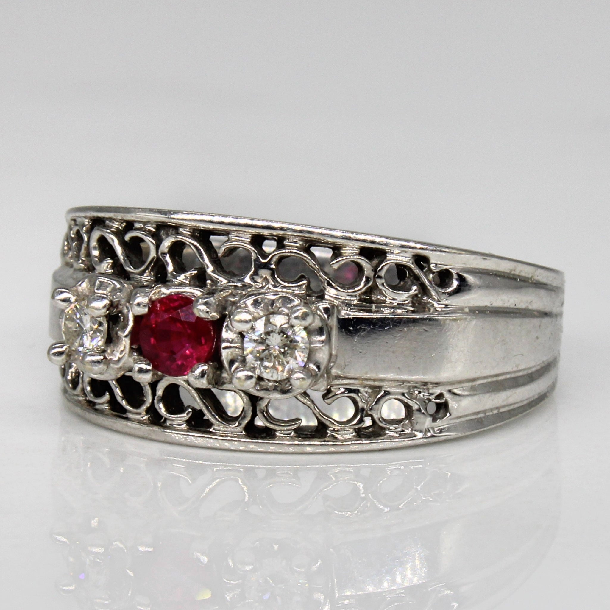 Synthetic Ruby & Diamond Lattice Ring | 0.10ct, 0.08ctw | SZ 6.5 |
