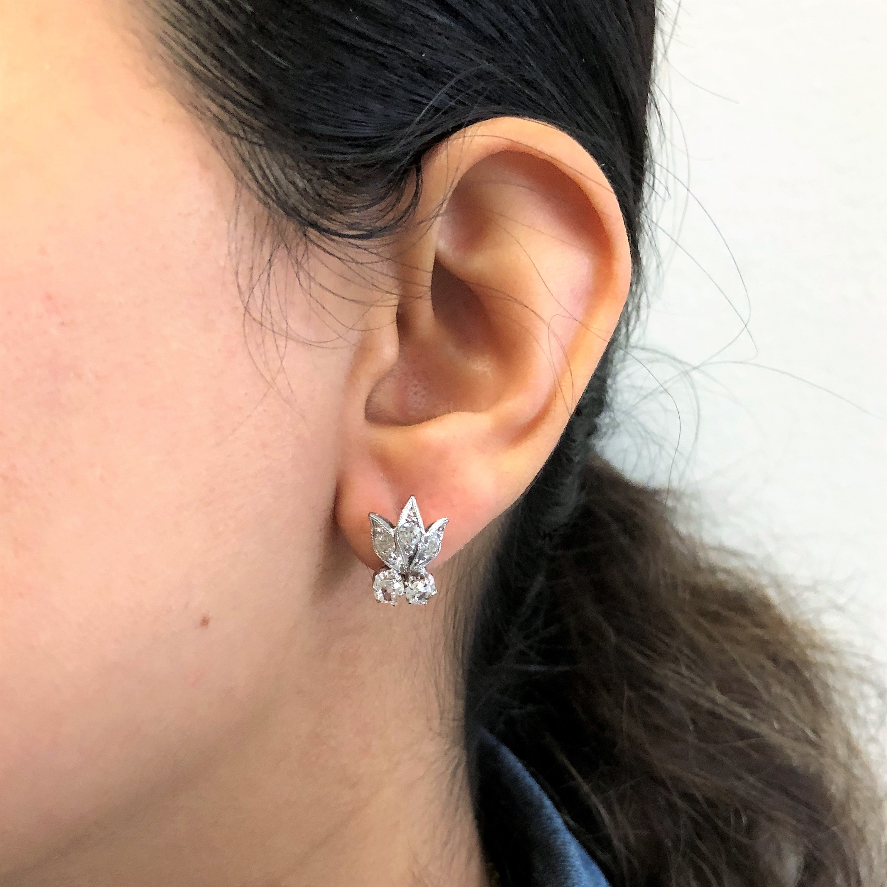 Boucles d'oreilles Art Déco en diamant taille ancienne avec motif millegrain | 0,75 ct au total |