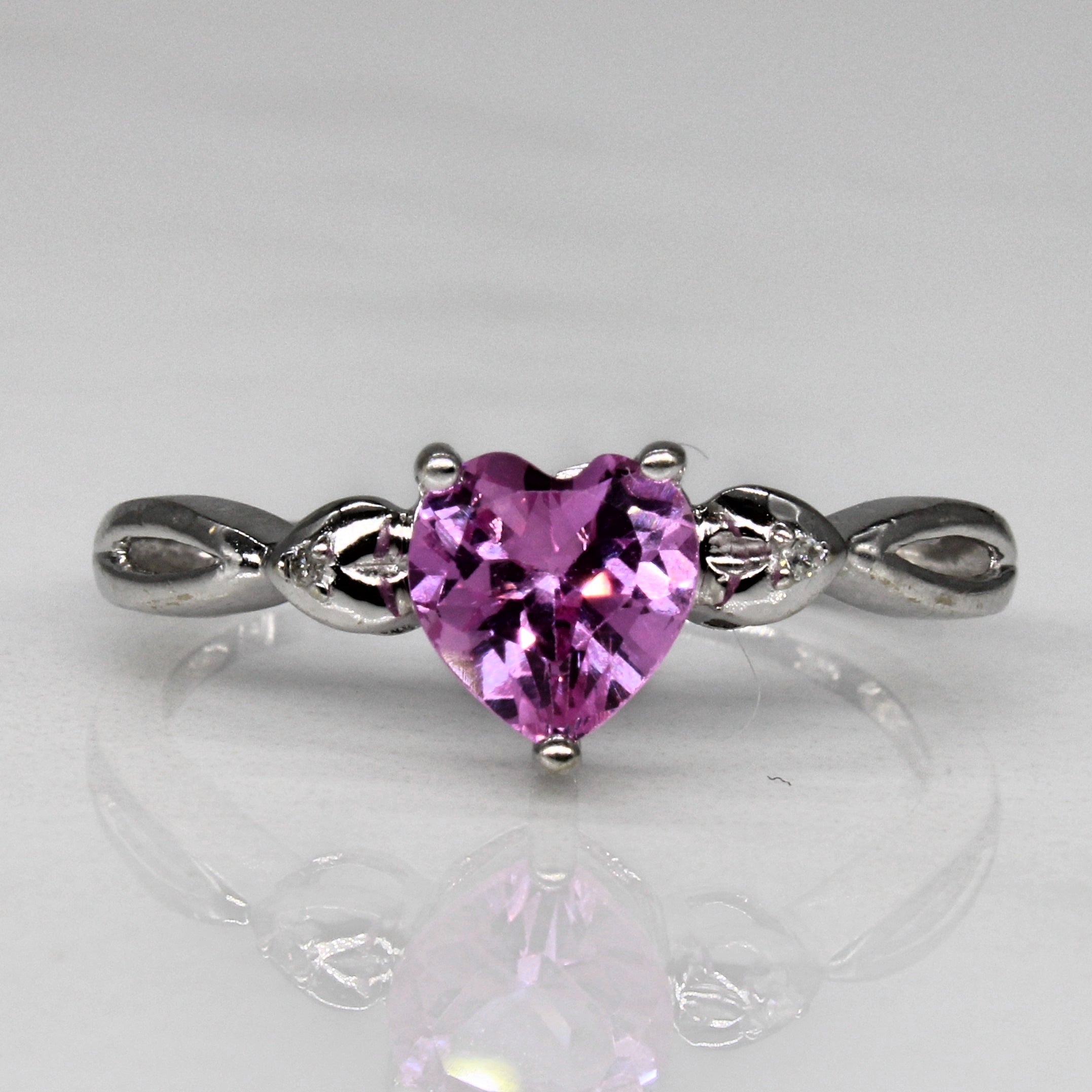 Synthetic Pink Sapphire Heart Ring | 0.90ct, 0.01ctw | SZ 7 |